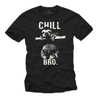MAKAYA Print-Shirt Coole Lustige T-Shirt Sprüche Herren Jungen - Chill Bro Faultier Druck mit Druck, aus Baumwolle
