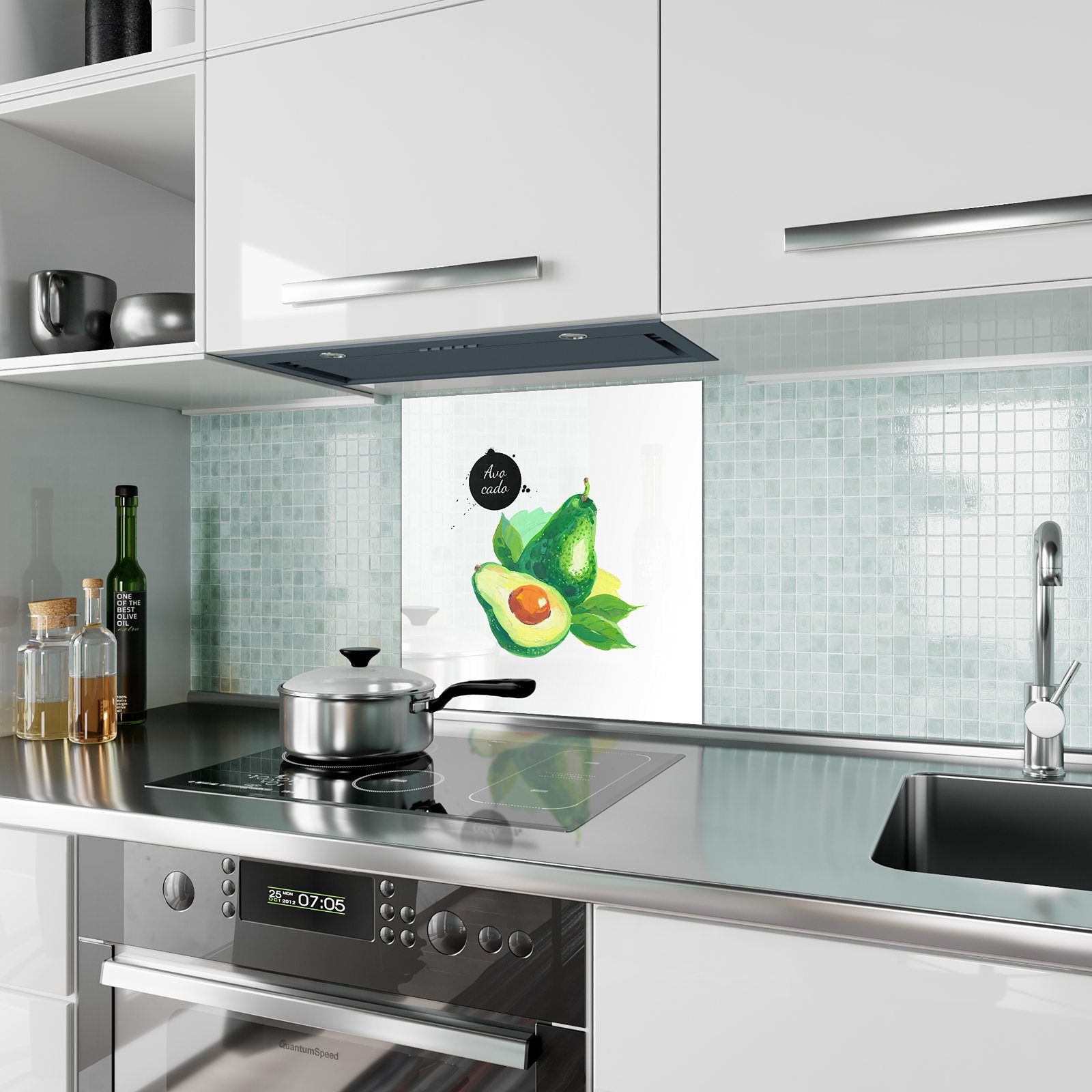Spritzschutz Küchenrückwand Primedeco mit aus Küchenrückwand Glas Motiv Design Avocado