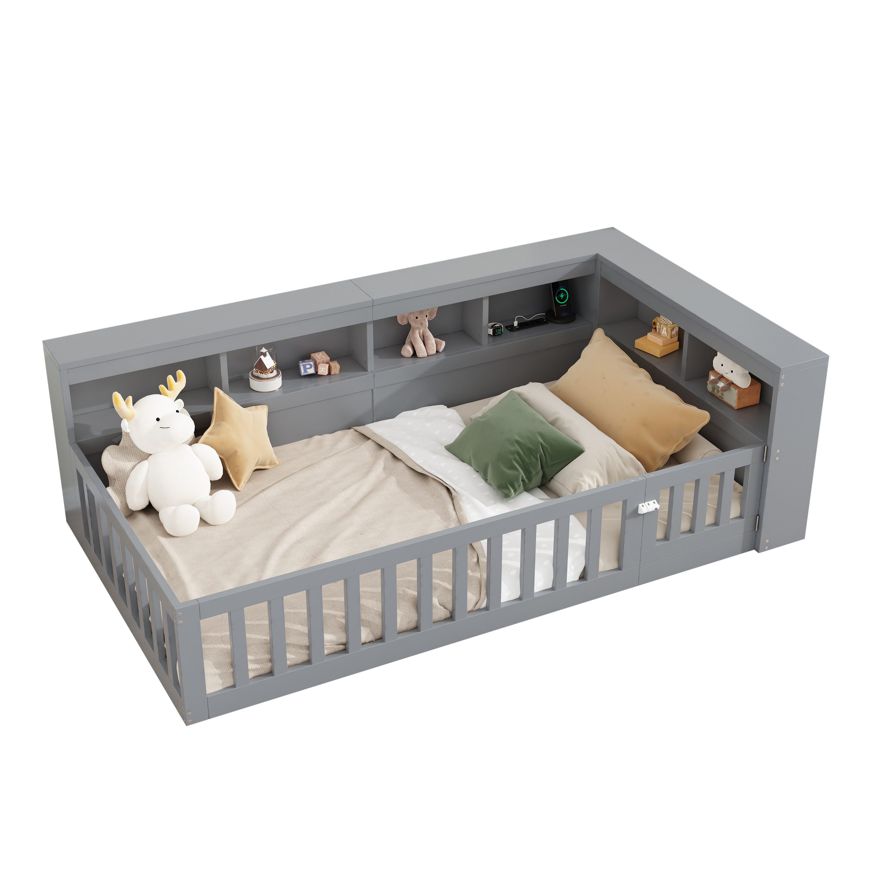 OKWISH Kinderbett Holzbett Stauraumbett (90x200 cm günstig online kaufen