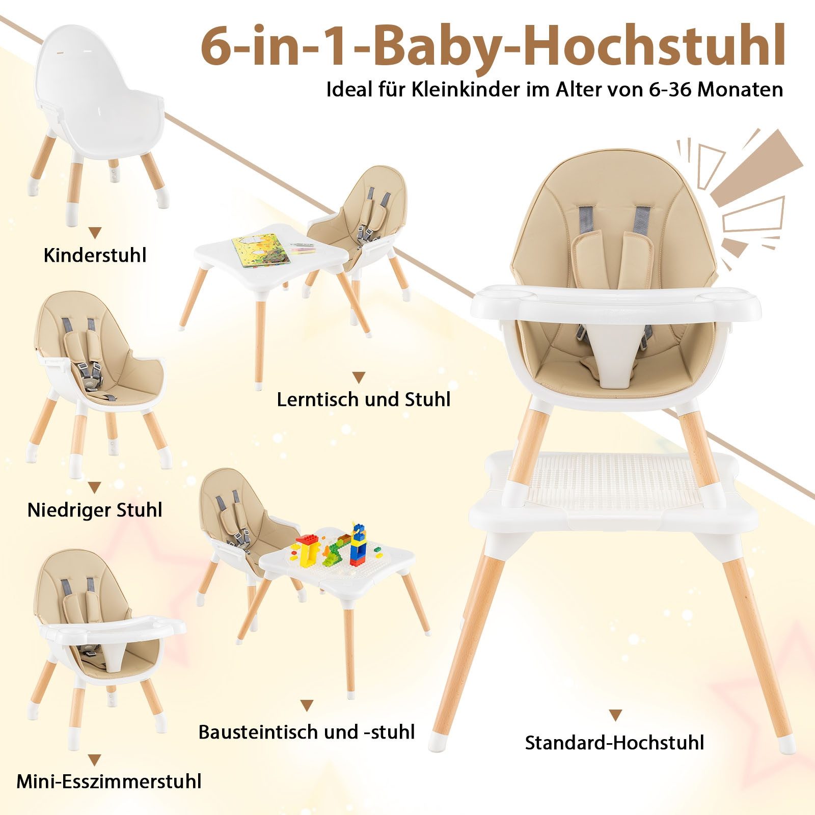 COSTWAY Hochstuhl (1 St), Kombihochstuhl, Babystuhl, mit Doppeltablett günstig online kaufen
