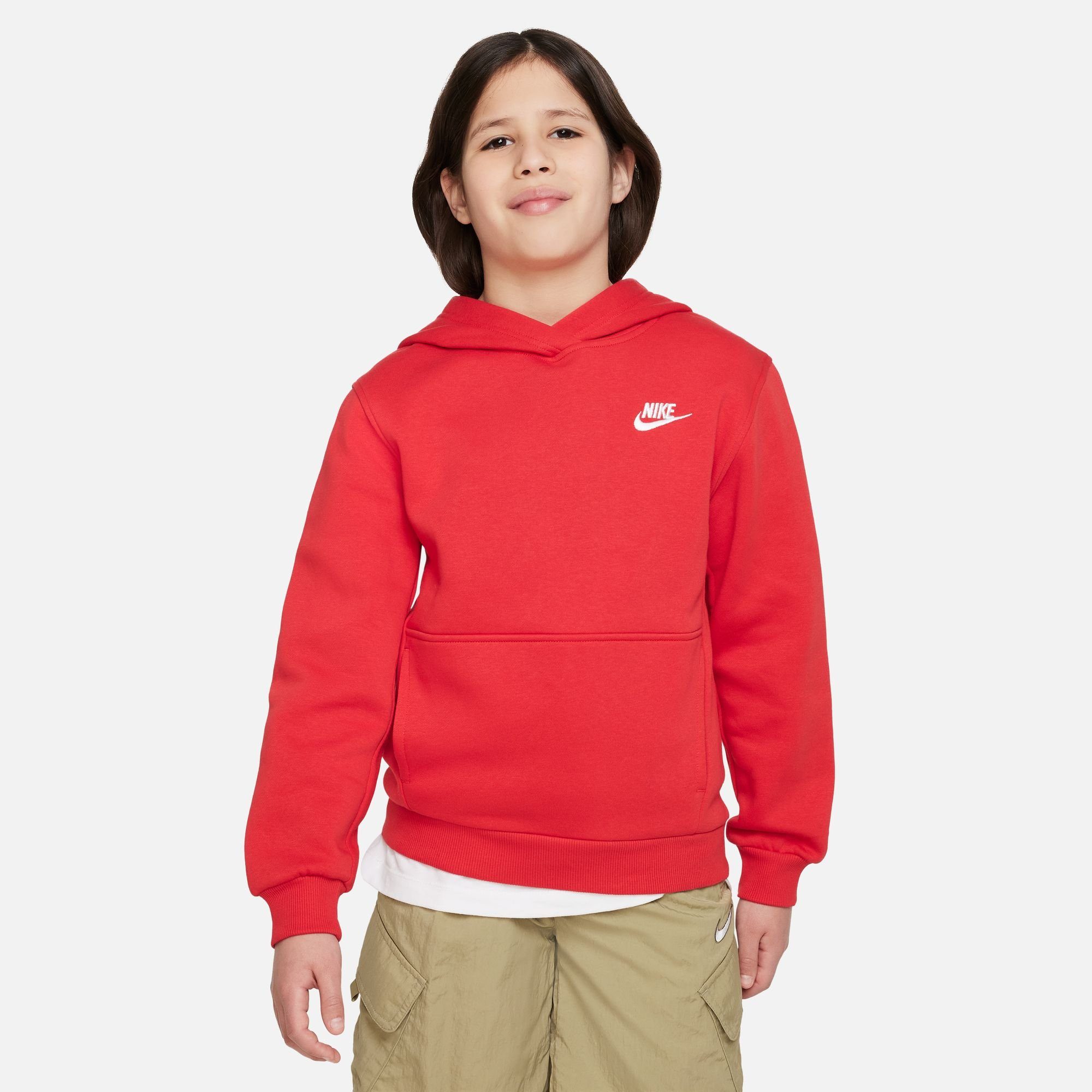Nike Sportswear Kapuzensweatshirt CLUB FLEECE BIG KID'S PULLOVER HOODIE UNIVERSITY RED/WHITE