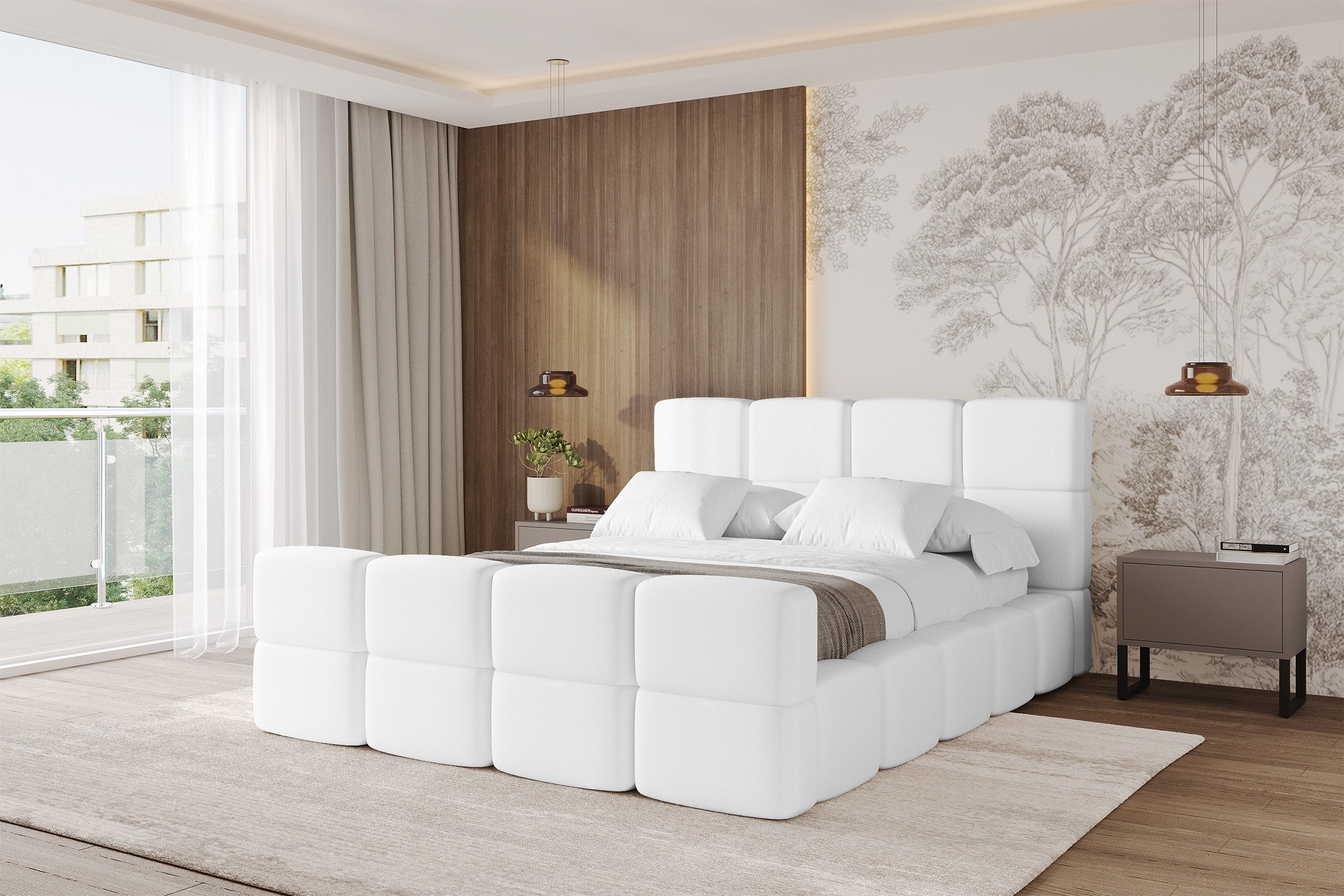 ALTDECOR Polsterbett NATA-Z (Polsterbett mit Bettkasten und Lattenrost, Boxbett ohne Matratze), Doppelbett mit Stauraum, Bett mit Kopfteil