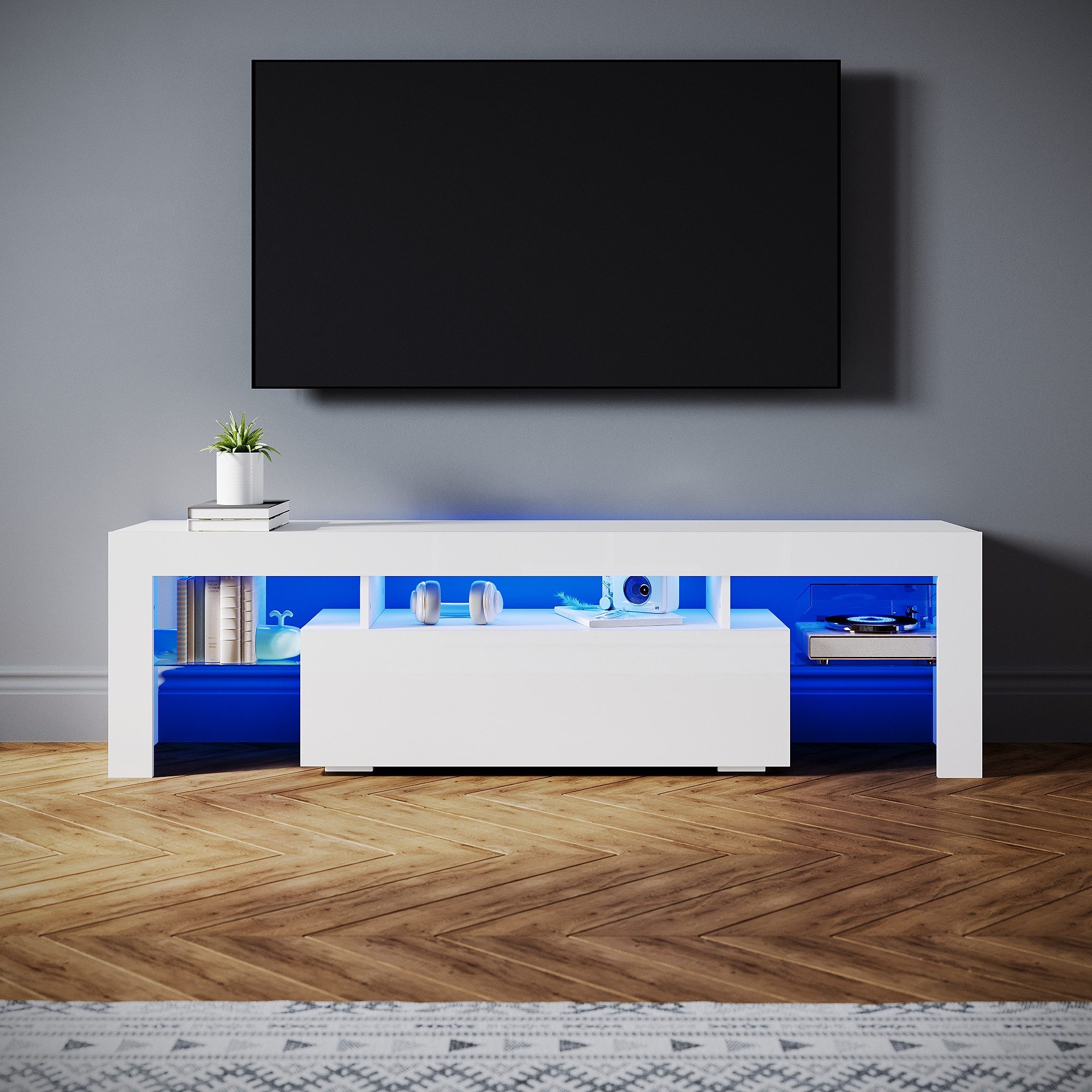 SONNI Lowboard Lowboard 160 cm Breite, Modern in Weiß & Schwarz, LED-Lichte günstig online kaufen