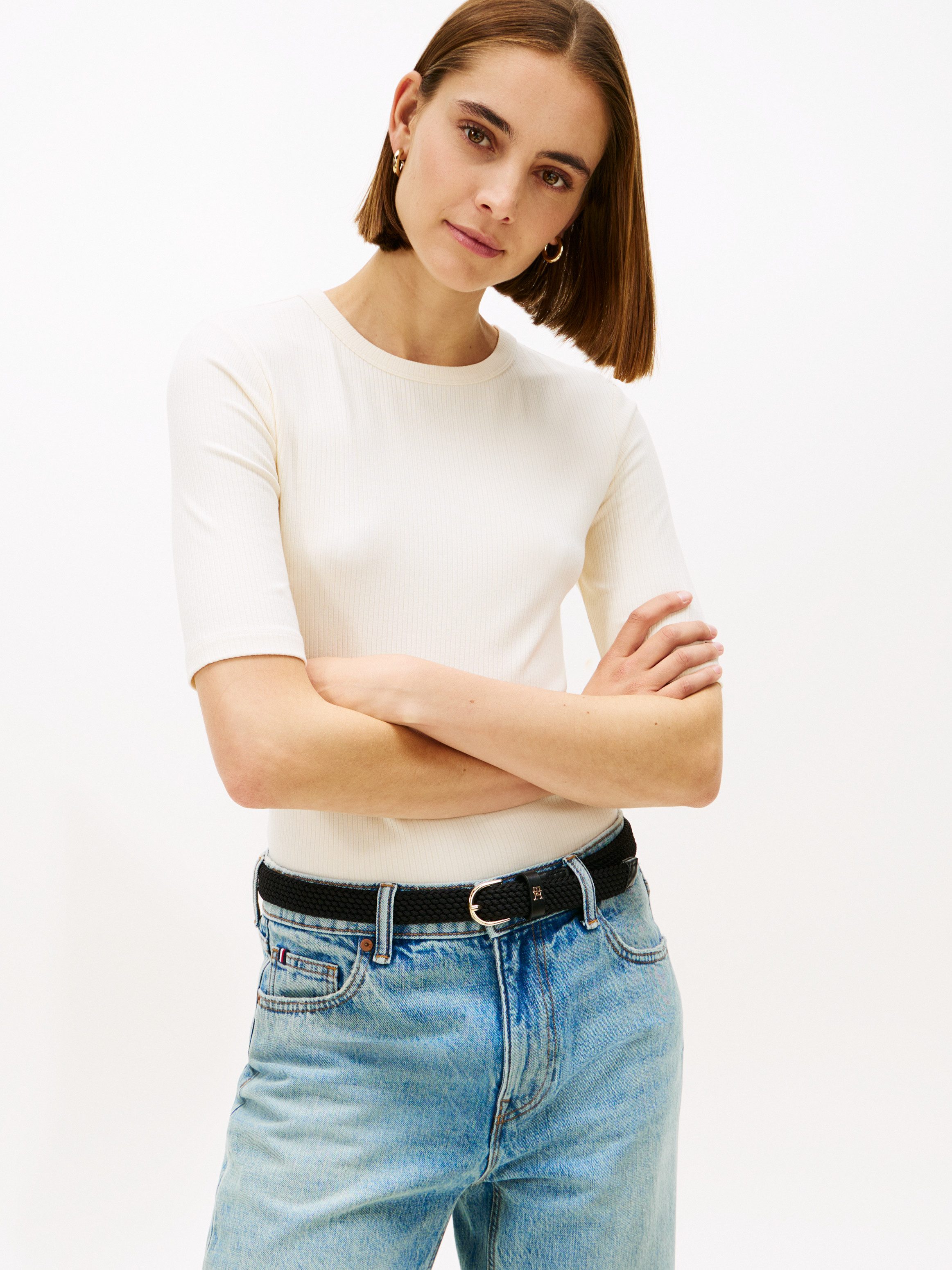 Tommy Hilfiger Kurzarmshirt SLIM 5X2 RIB C-NK 1/2 SLV mit Rundhals und Ripp günstig online kaufen