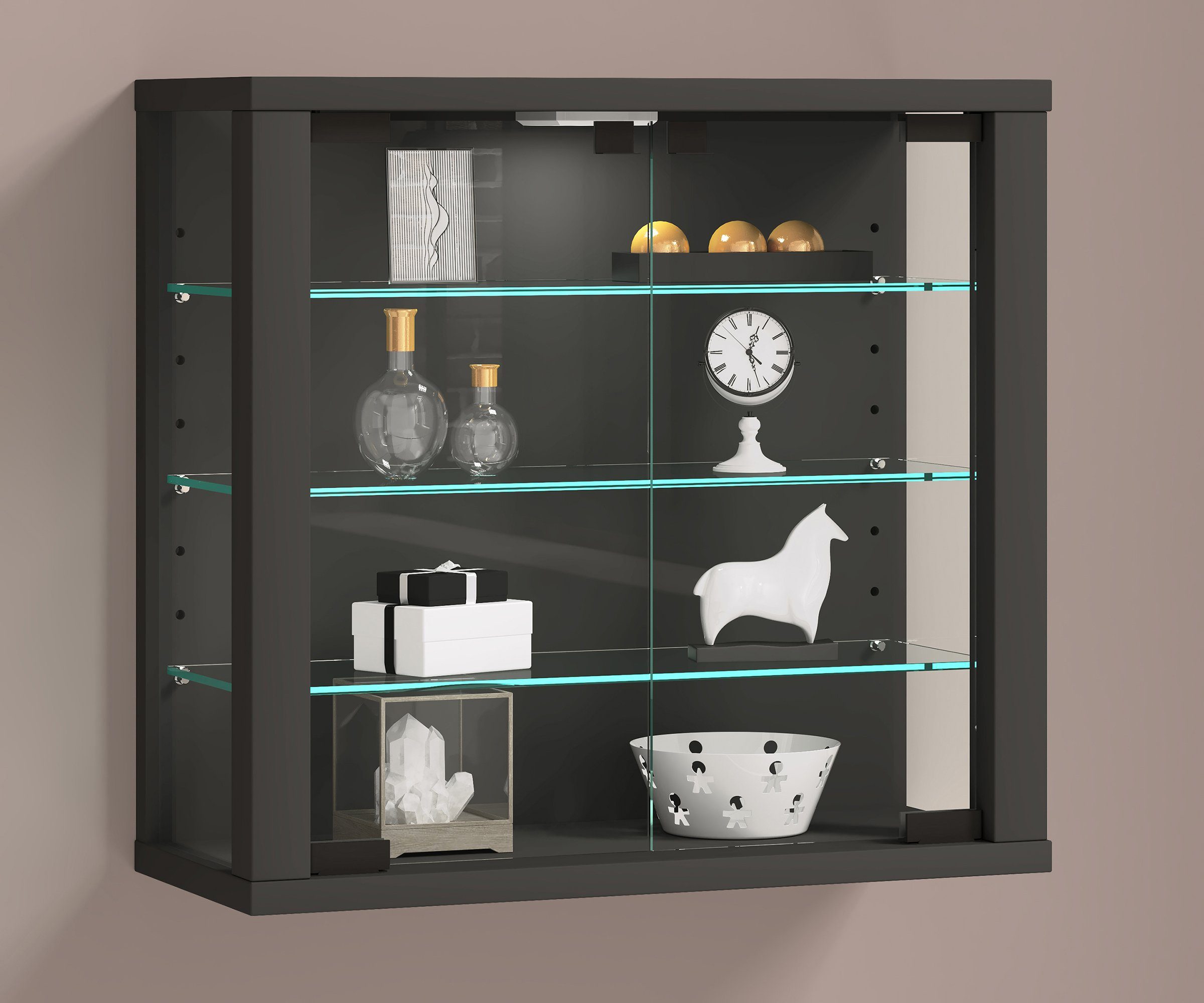 VCM Hängevitrine Wandvitrine Vitrosa mit Glastüren und Glasböden, Glasvitrine hängend, Modern und platzsparend, Glasschrank