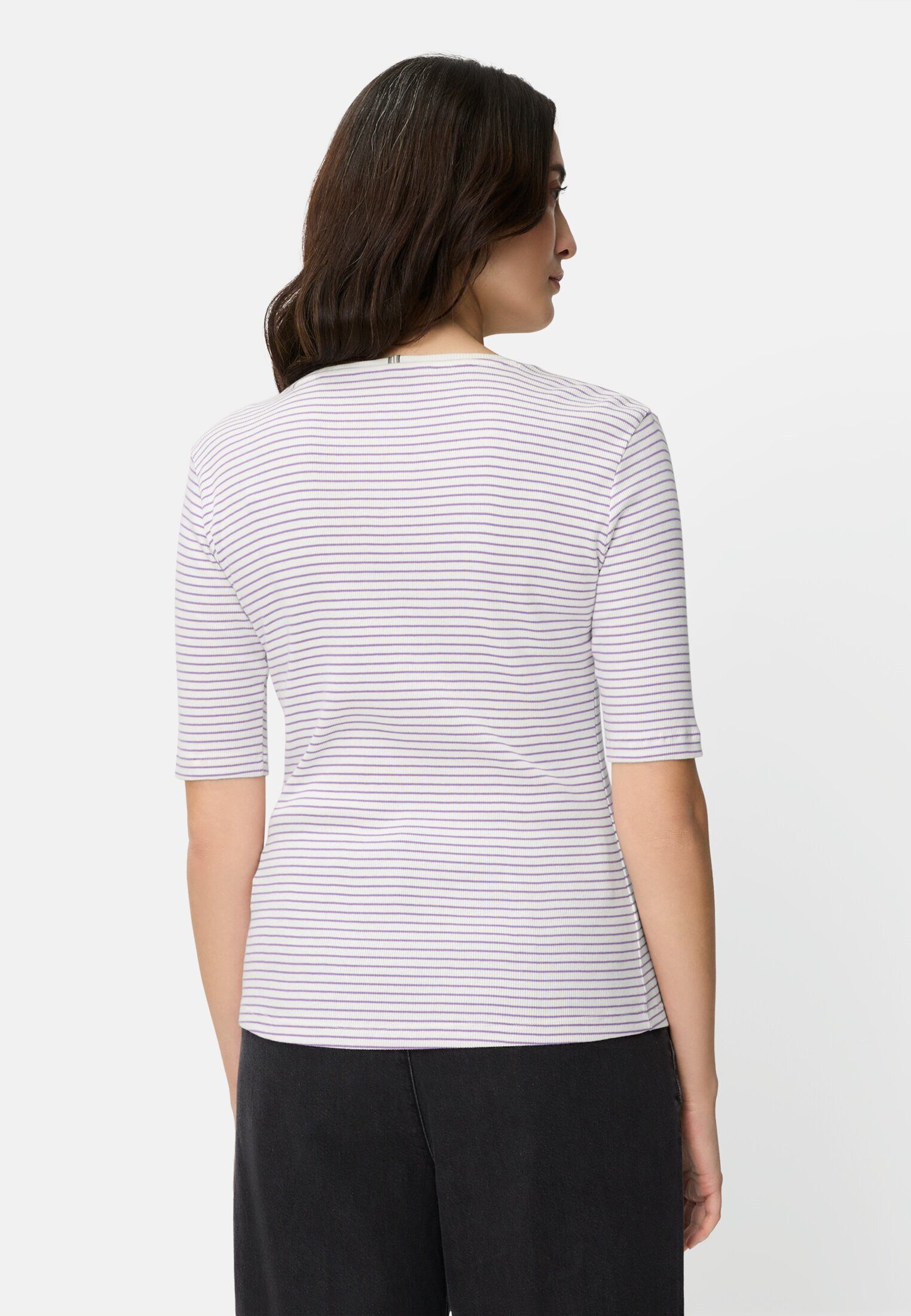 camel active T-Shirt Gestreiftes Rundhals T-Shirt aus reiner Baumwolle