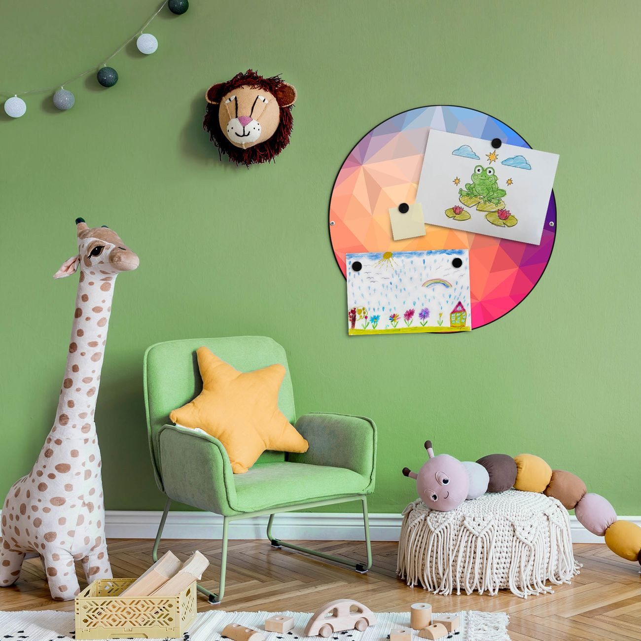banjado Magnettafel Stahl Rund Bunte Kristalle, (inkl. 4 Magnete, Runde Stahlmagnettafel)