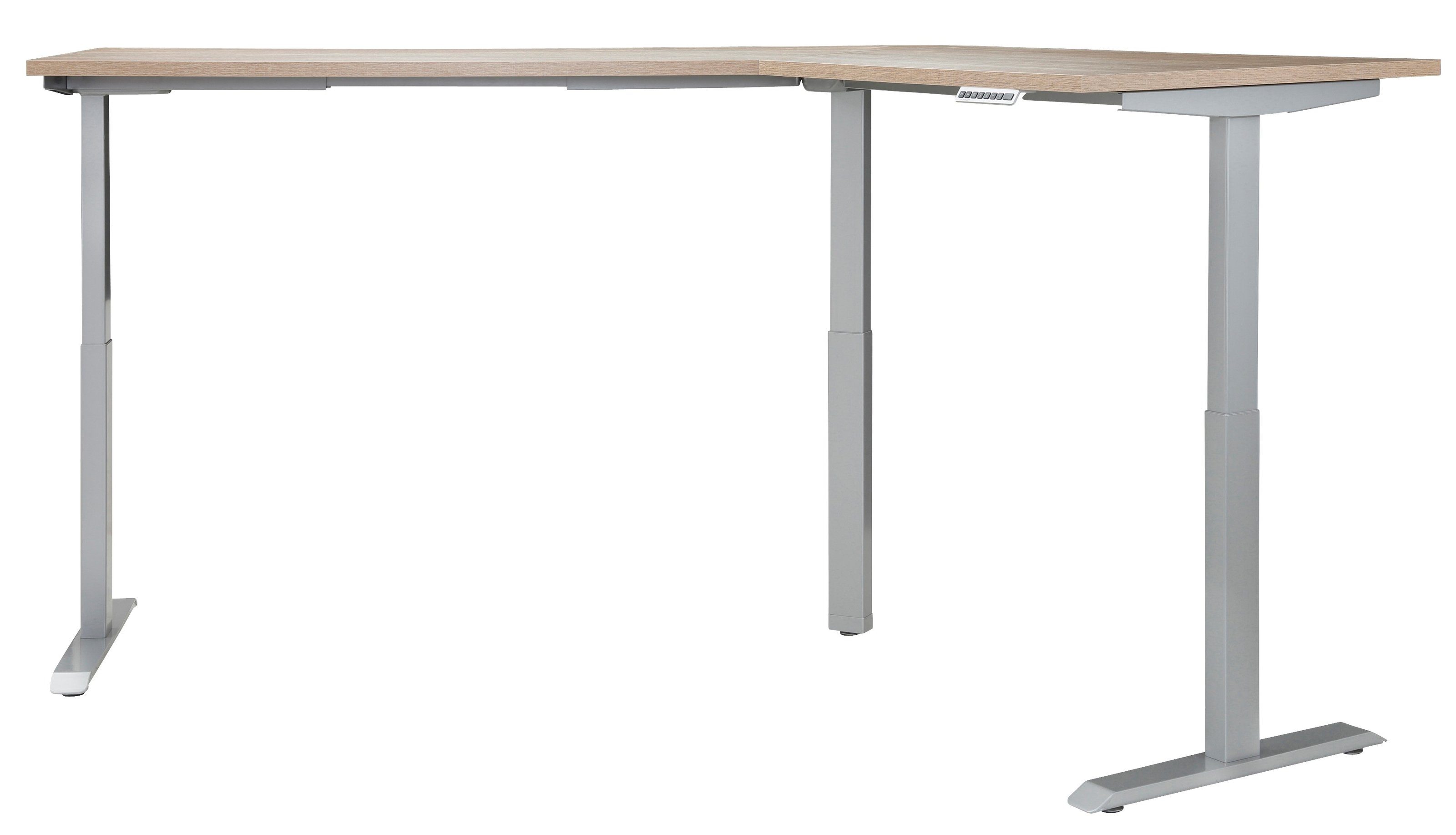 Maja Möbel Schreibtisch aus Metall / Spanplatte in Metall platingrau - Sonoma-Eiche (BxHxT: 248x120x158 cm)