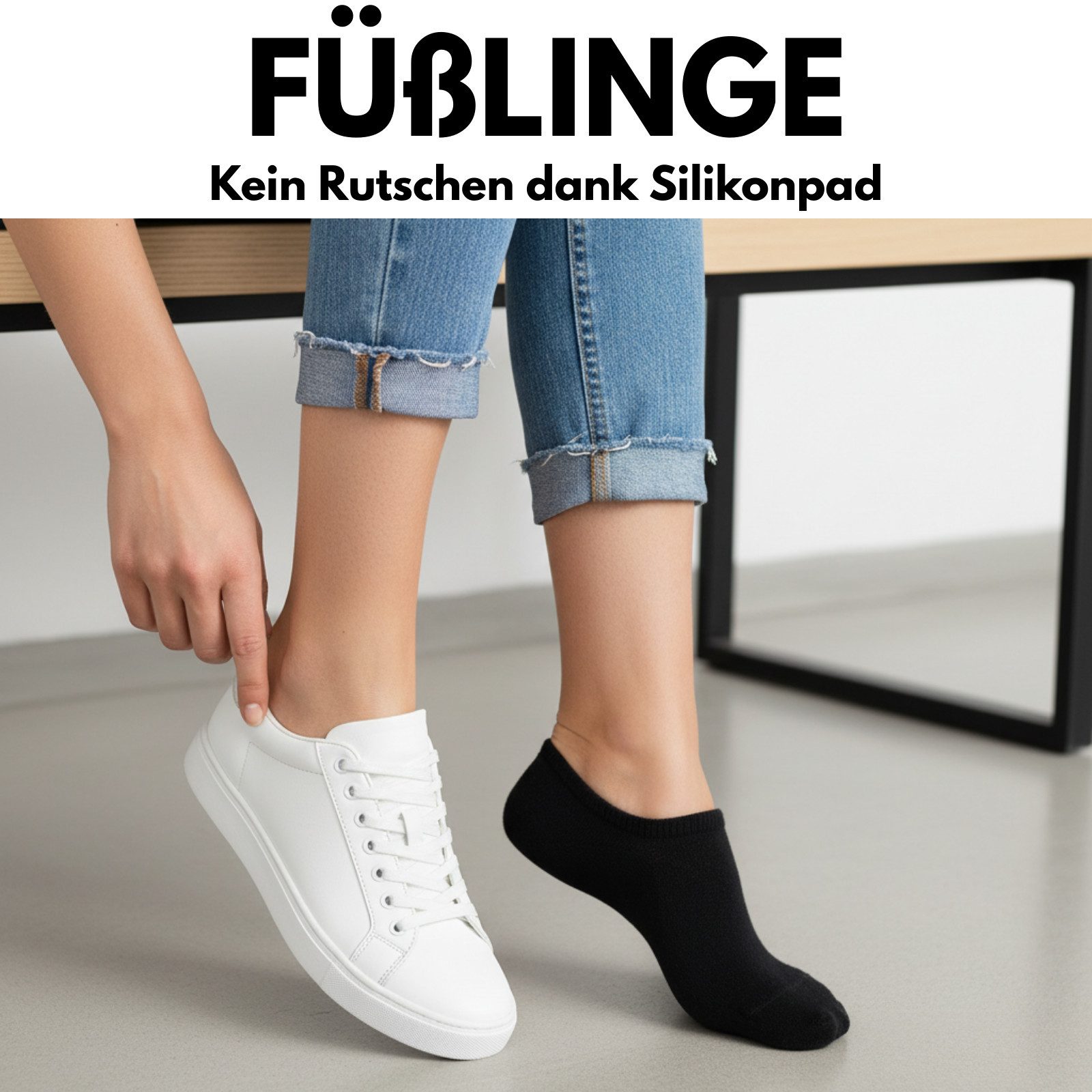 sockenkauf24 Füßlinge 10 Paar Premium Füßlinge Sneaker Socken Damen Herren Baumwolle (20-Paar) invisible Socks ohne Naht mit Silikonpad gegen Verrutschen - 70106T