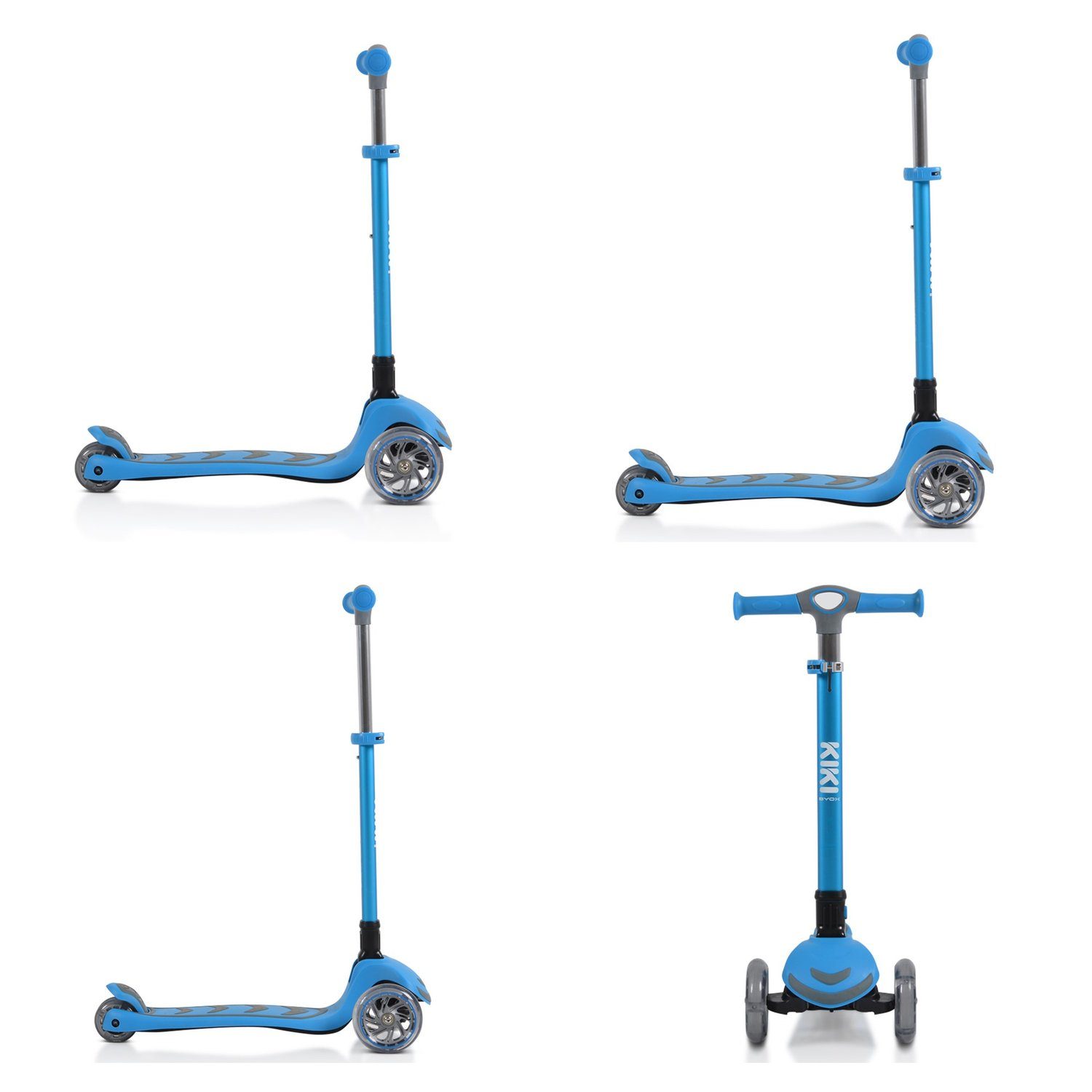 Byox Cityroller Kinderroller Höhe blinkende 2 4 Kiki PU-Räder, in klappbar einstellbar 1, blau