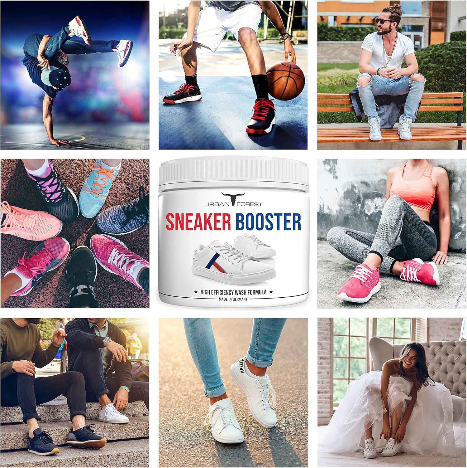 URBAN FOREST Sneaker Reiniger-Booster 250ml + Schwamm + Tücher Schuhreiniger (3-St. Booster 250ml + Schwamm+ Tücher 250ml)