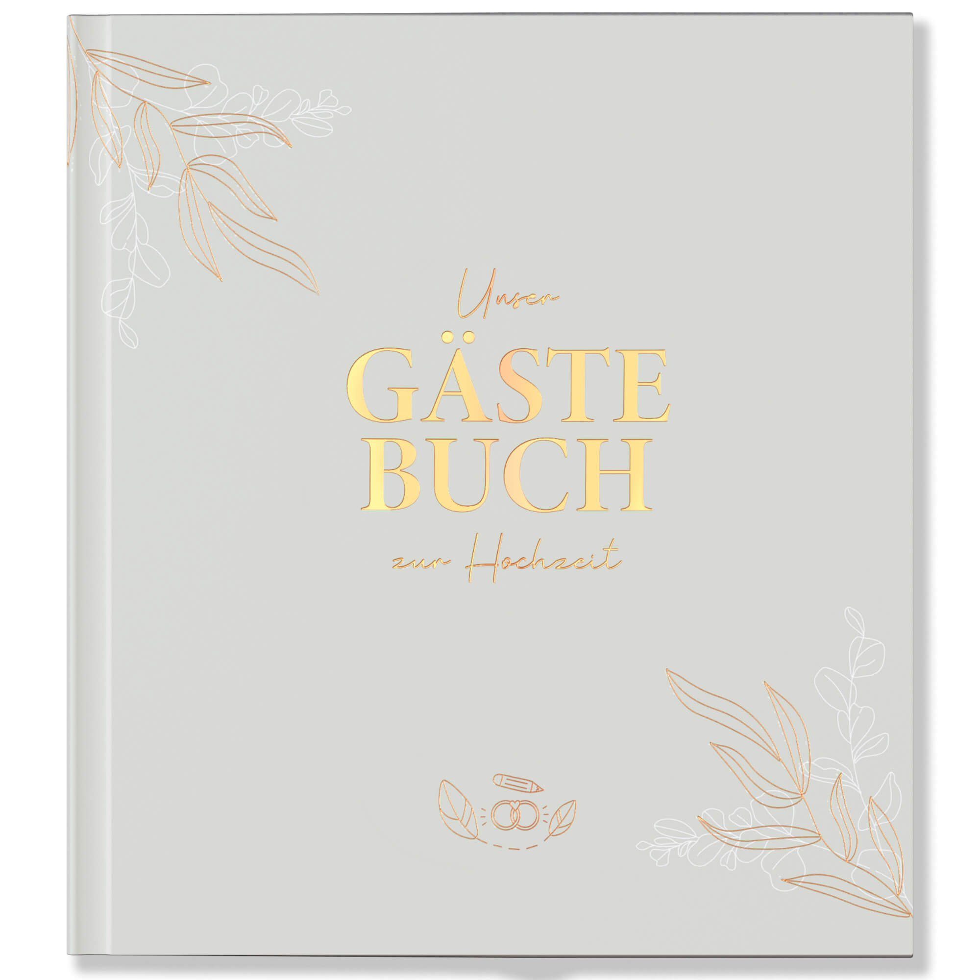 LEAF & GOLD Notizbuch Gästebuch Hochzeit, Edles Hochzeitsgästebuch mit  Fragen, Gästebuch zum Ausfüllen mit