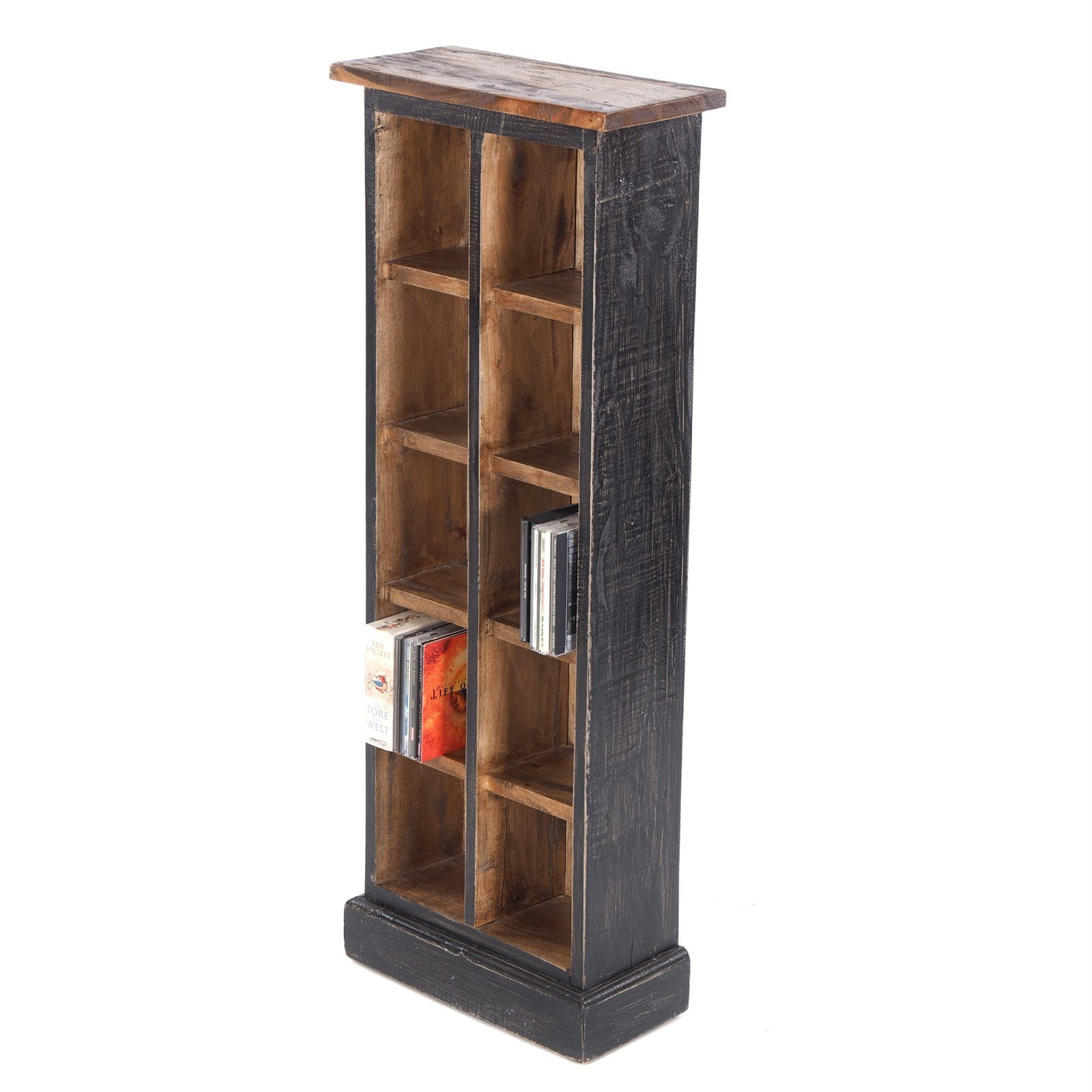 DESIGN DELIGHTS Regal RUSTIKALES CD & BÜCHERREGAL NATURE, 94x36cm(HxB) Holzregal 10 Fächer
