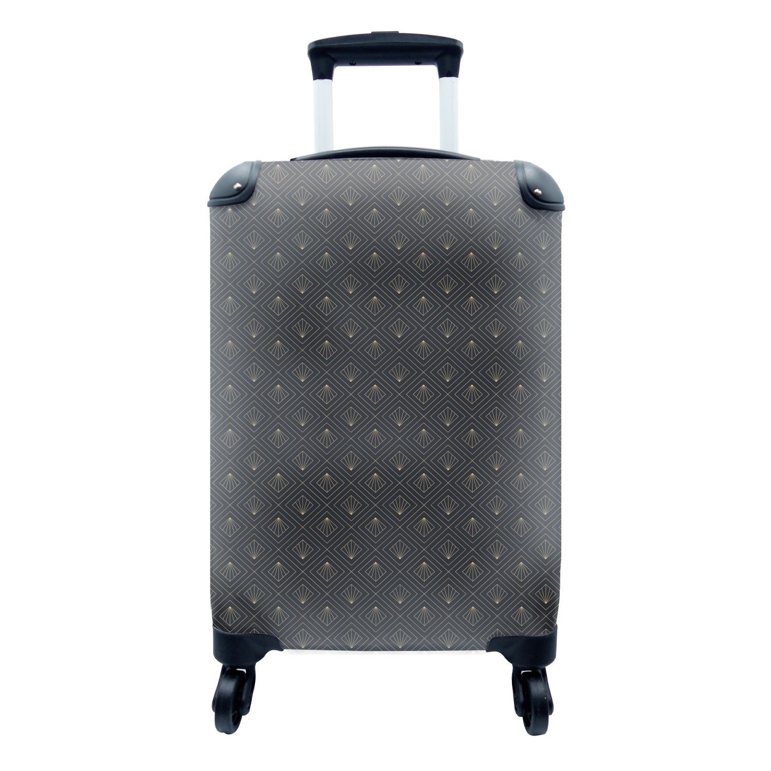 MuchoWow Handgepäckkoffer Schwarz, Deco - Geometrische - Art Figuren Handgepäck Reisetasche 4 Reisekoffer Trolley, Gold - Rollen, rollen, für mit Ferien