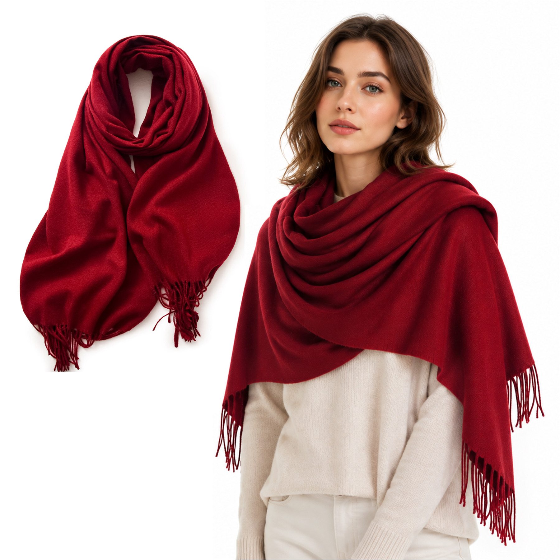 Mutig Wollschal Wollschal Damen 200×70 cm Kaschmir Gefühl Warm, (Weich Oversize Wendbar Mit Fransen weicher Wollschal einfarbig, Damen Großer Winter-Halstuch, warmes Feinstrick-Winterschal), für Herbst Winter Herren und Damen