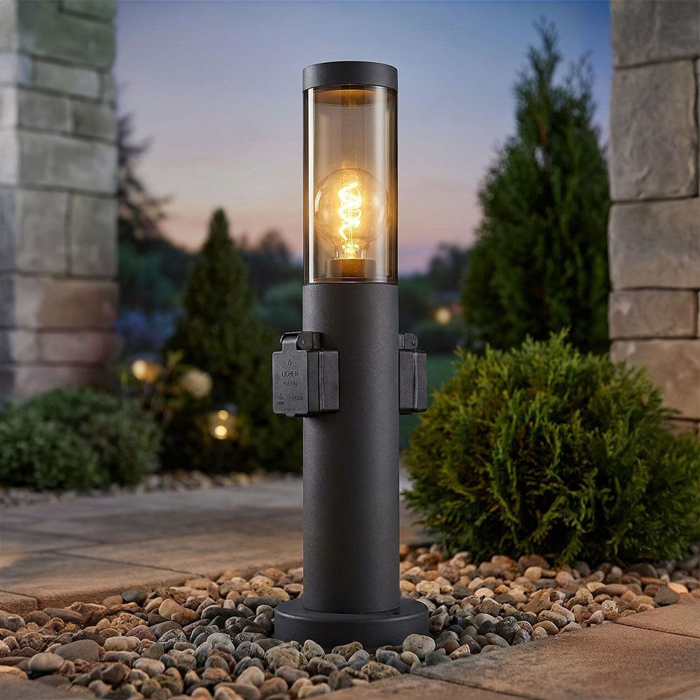 GLOBO LIGHTING Außen-Stehlampe, Leuchtmittel nicht inklusive, Gartenleuchte mit Steckdose anthrazit Aussenleuchte mit