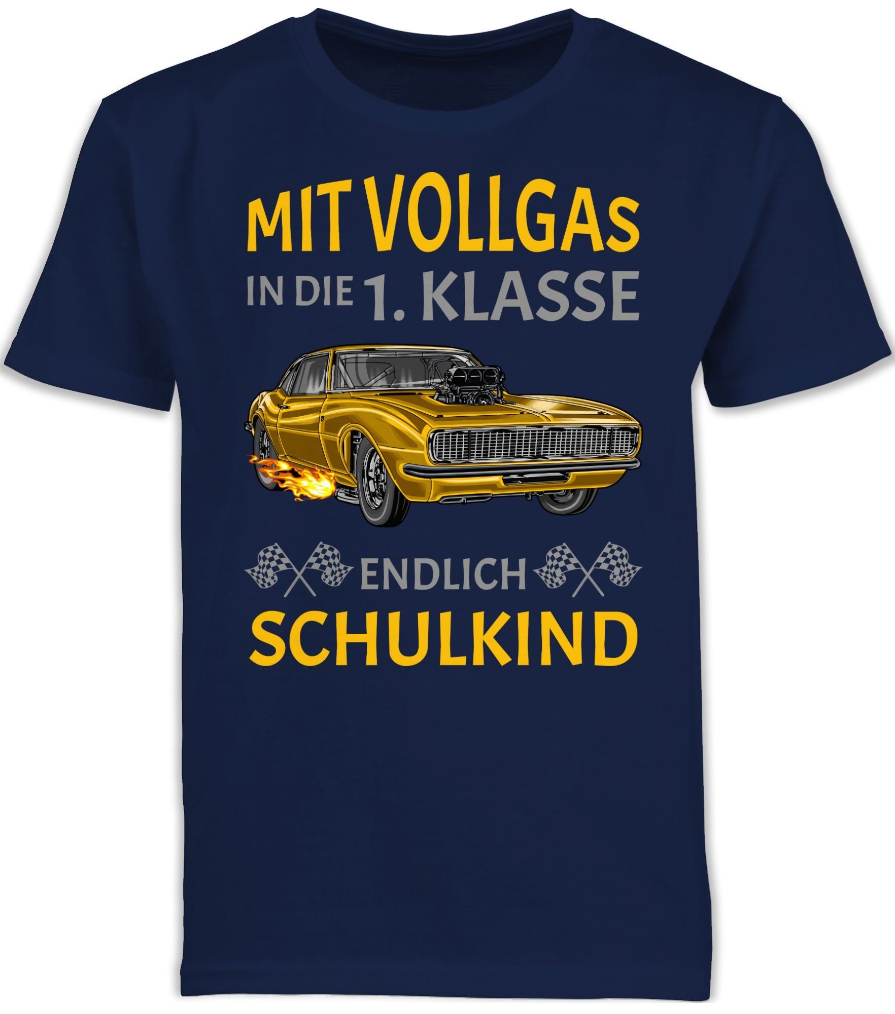 Auto in Vollgas 1. Rennauto Geschenke Navy Mit Junge T-Shirt Einschulung Shirtracer Endlich die Klasse 1 Schulanfang Blau - Schulkind