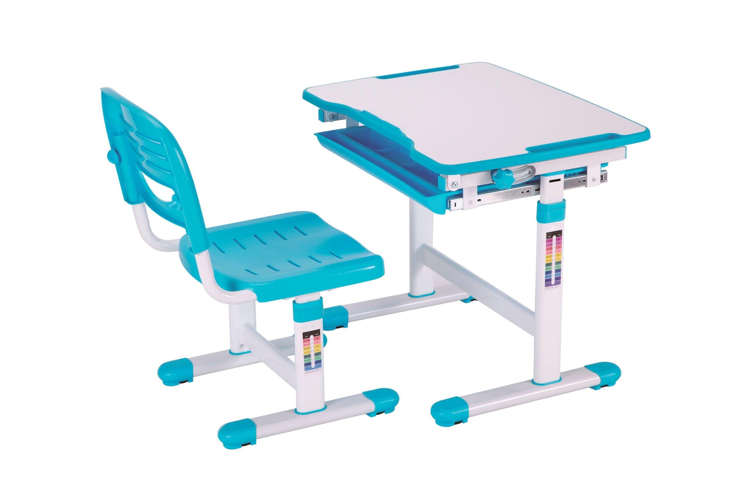 Stauraumfach weiß/blau mit Stuhl), (Set, Vipack Schülerschreibtsich, mit Comfortline Kinderschreibtisch ergenomisch höhenverstellbar,