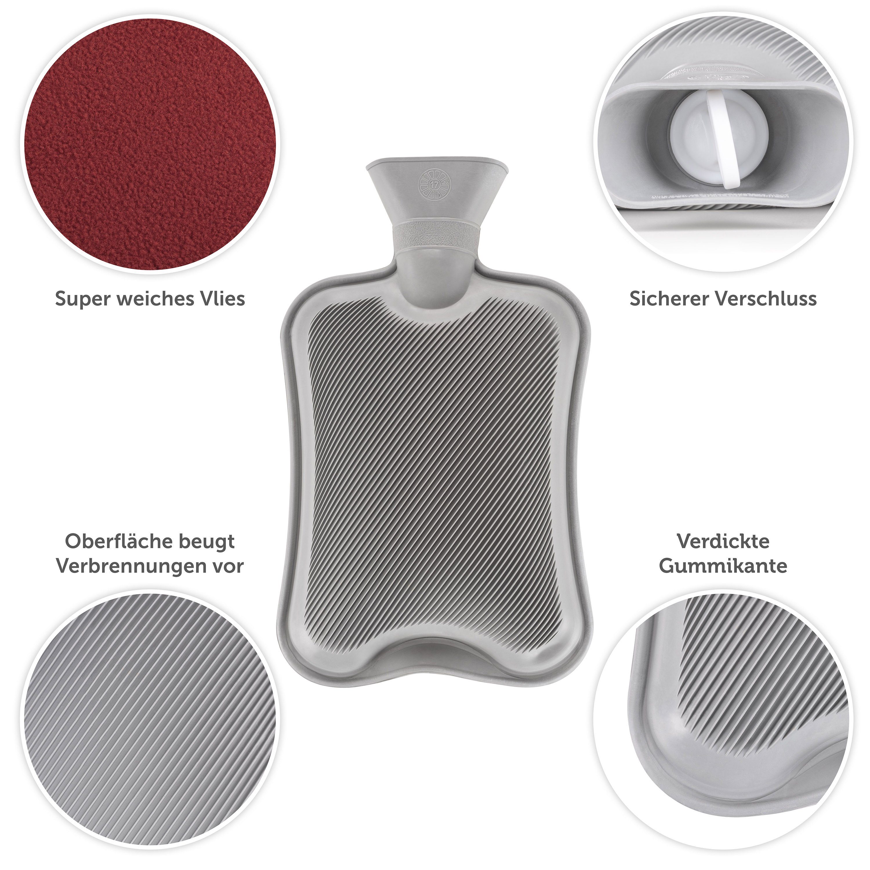 Blumtal Wärmflasche mit Bezug aus Polar Fleece, (für Kinder und Erwachsene, Bettflasche zur Schmerzlinderung, aus Naturkautschuk für Kinder und Erwachsene)