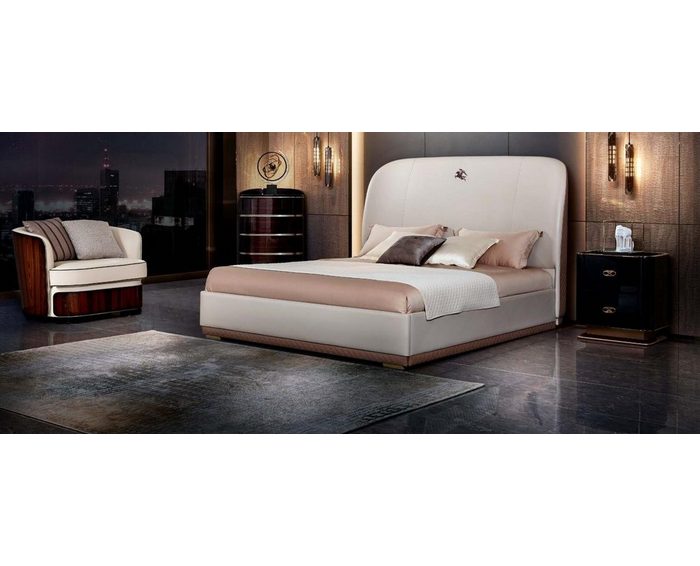 JVmoebel Schlafzimmer-Set Bett 2x Nachttisch Leder Holz Schlafzimmer Lederbett Modern Design Möbel Luxus