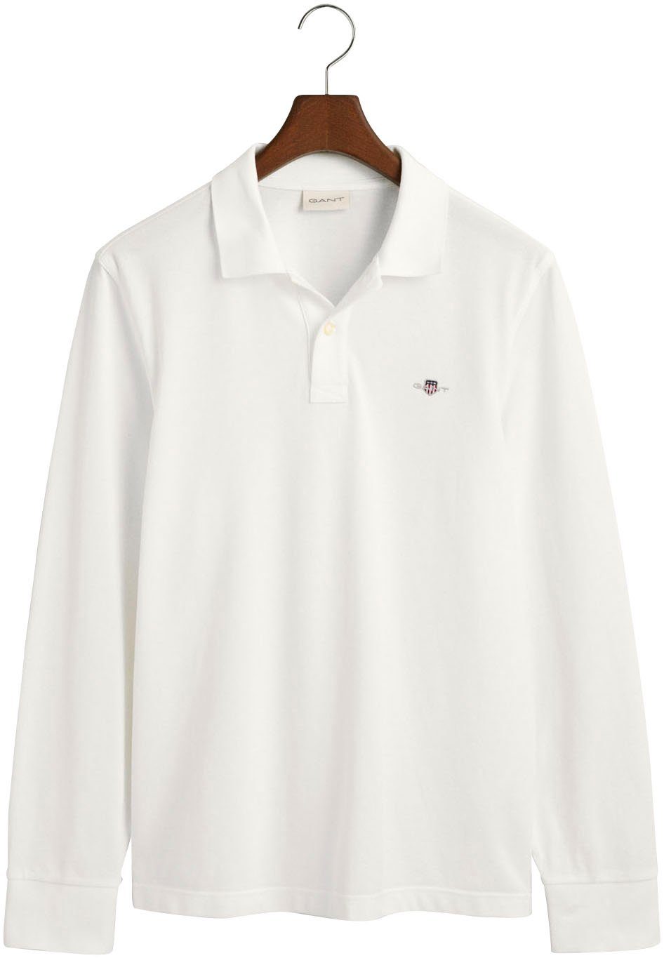 Poloshirt white Brust LS RUGGER Logotickerei mit Gant REG PIQUE SHIELD der auf