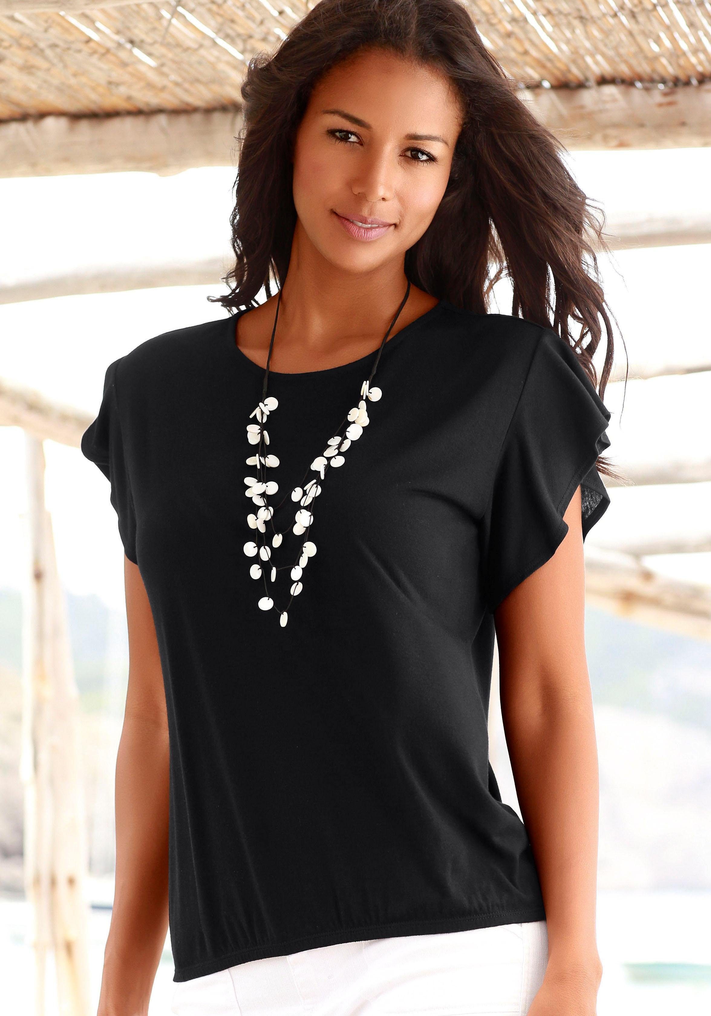 LASCANA Rundhalsshirt mit dekorativen Flügelärmelchen (2er-Pack) aus weicher Viskose-Qualität