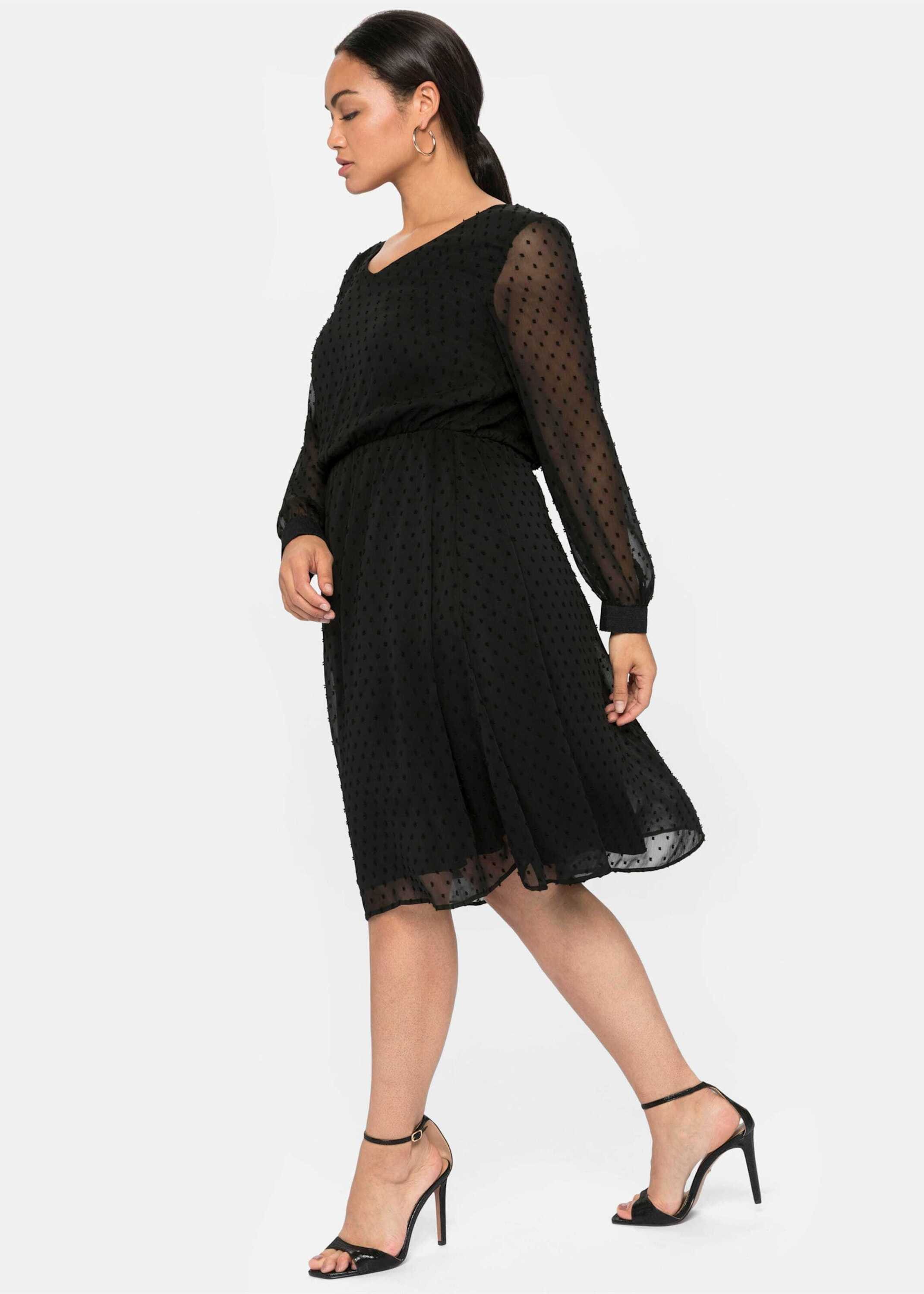 Sheego Etuikleid Abendkleid Langarm mit 3D-Effekt, mit Unterkleid