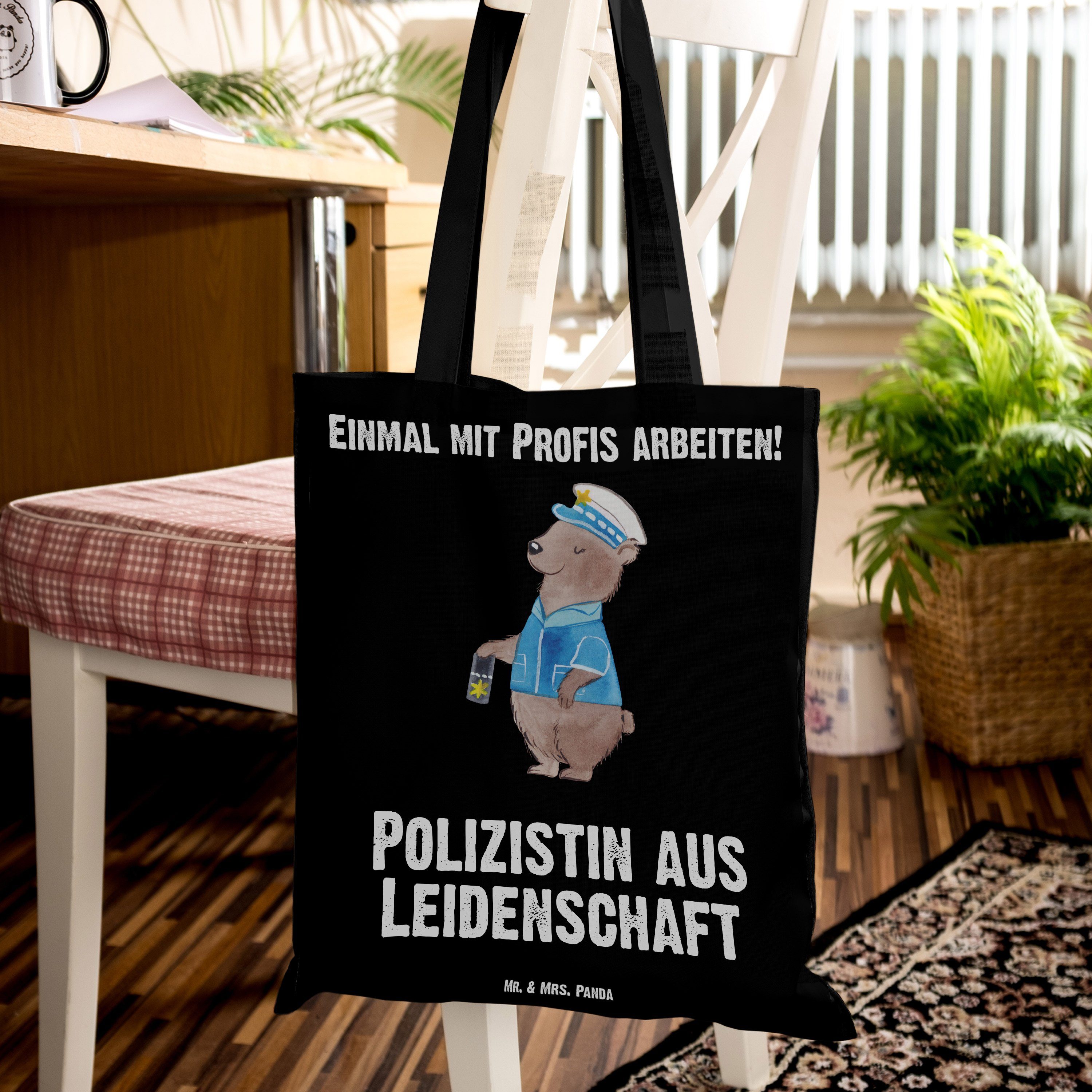 (1-tlg) Polizistin - Leidenschaft aus Tragetasche Schwarz & Geschenk, Panda Einkaufstasche, Mr. - Beu Mrs.