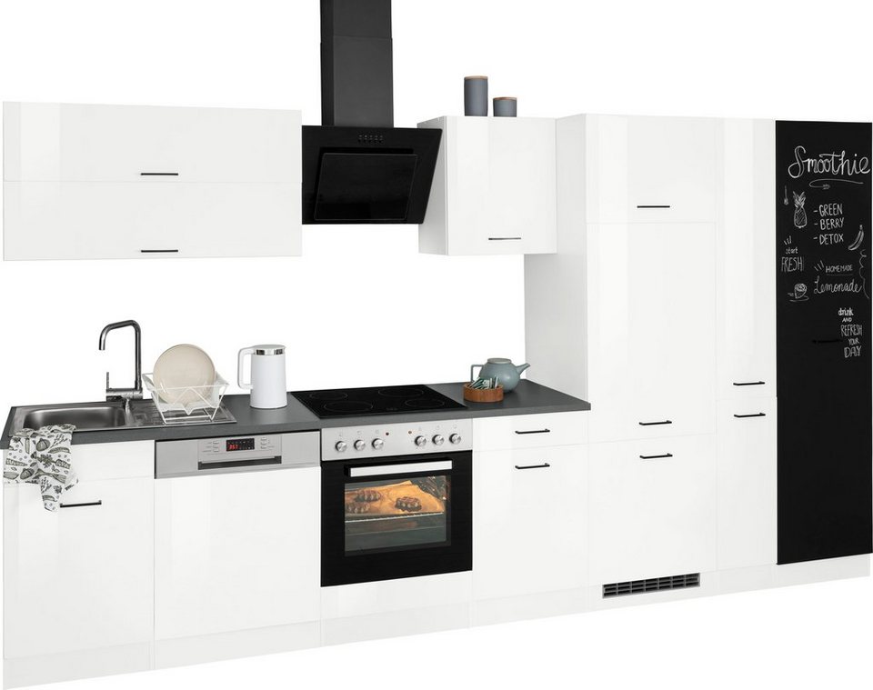 HELD MÖBEL Küchenzeile Trier, mit E-Geräten, Breite 360 cm, Vorratschrank  mit schwarzer Tafelfront zum Beschreiben mit Kreide