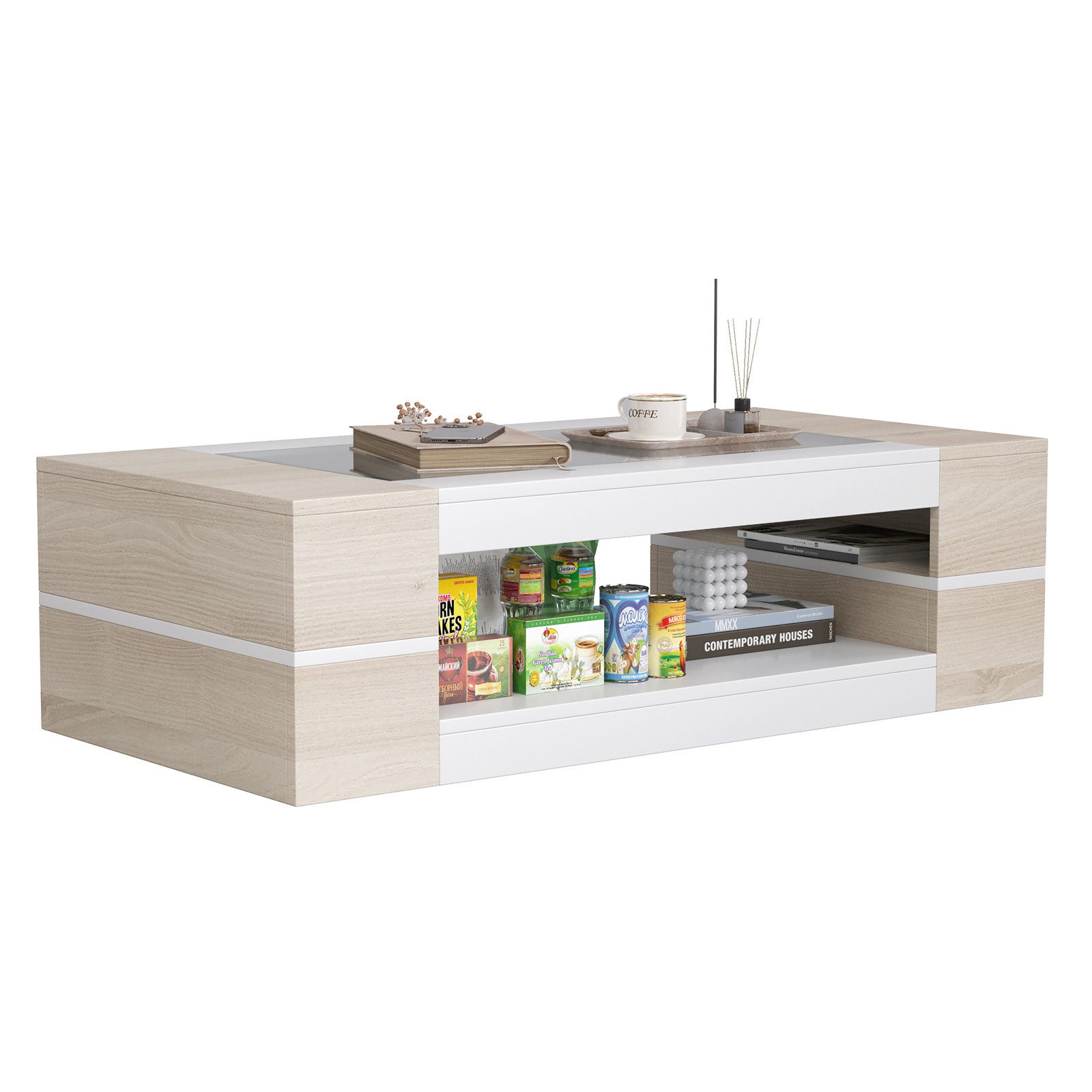 radelldar Couchtisch Wohnzimmertisch mit Glas, Beistelltisch, 1-St. rechtec günstig online kaufen