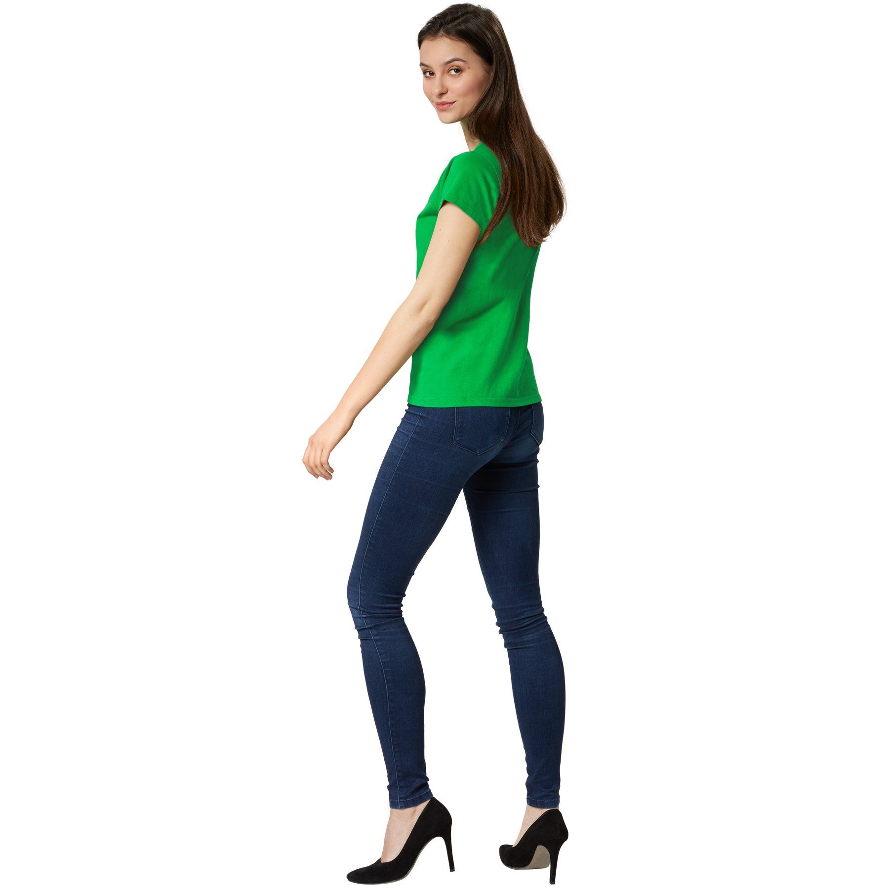 dressforfun T-Shirt Kurzarmtop, Für viele Outfits & Auftritte, Rundhals mit (Freizeitoberteil, Konfektionsgröße L in grün) Einfarbiges T-Shirt für Frauen, Feste – Bild 3 von 5