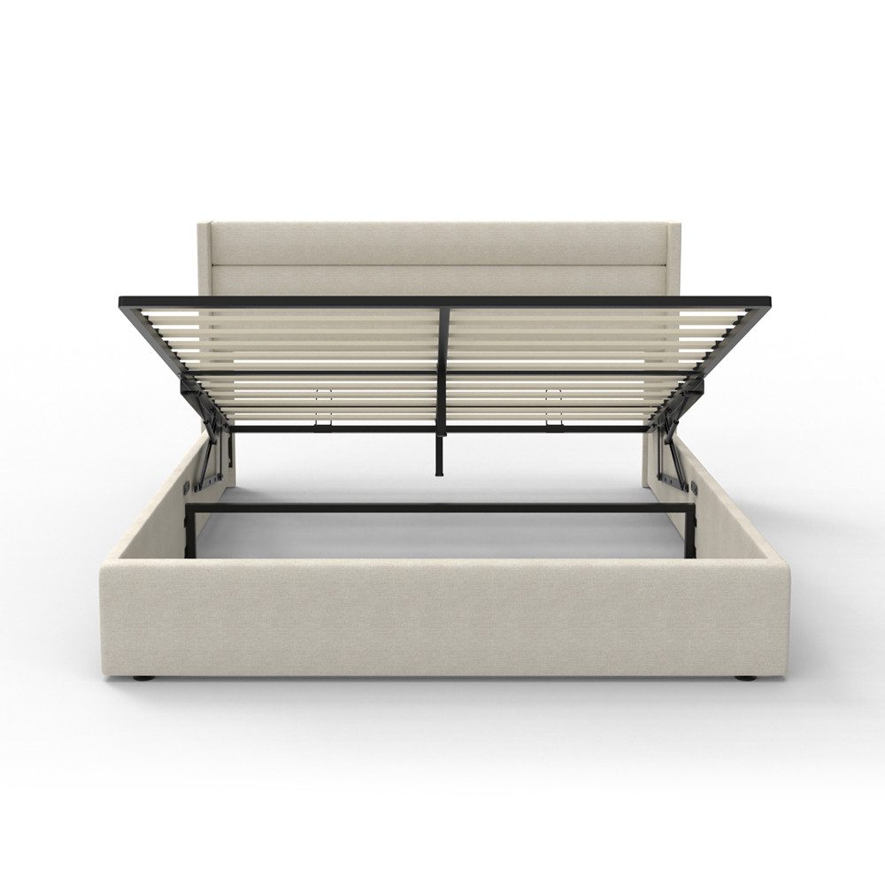 HOME DELUXE Bett SORINA 140/160/180/200 (inkl. Lattenrost), inkl. LED Beleuchtung & Stauraum, Polsterbett, LED-Bett