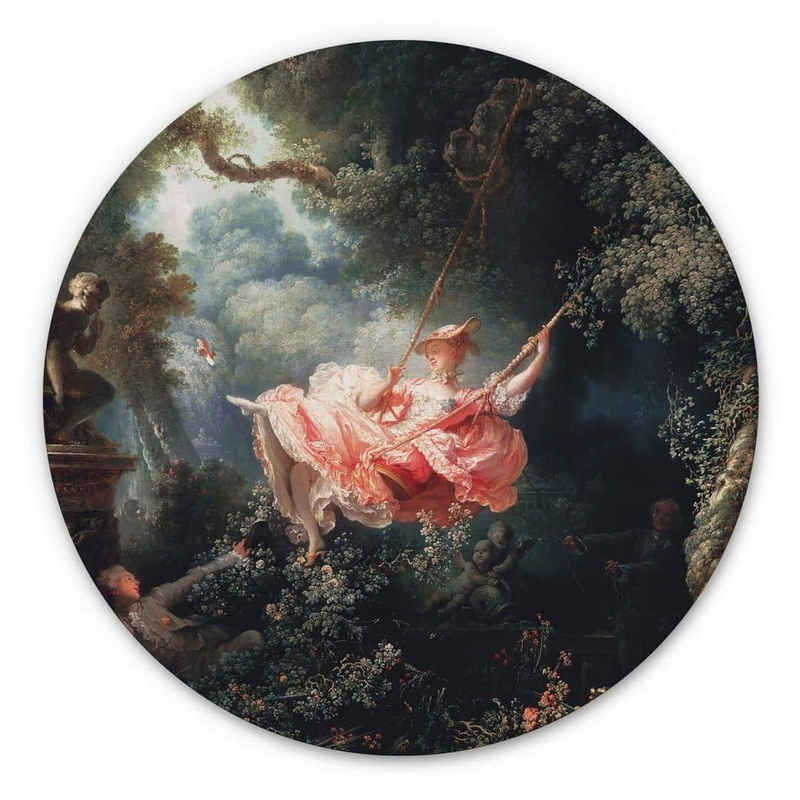 K&L Wall Art Gemälde Metallposter rund Barock Die Schaukel Kunstdruck Vintage Fragonard, Metalloptik Wandbild Ø 30cm