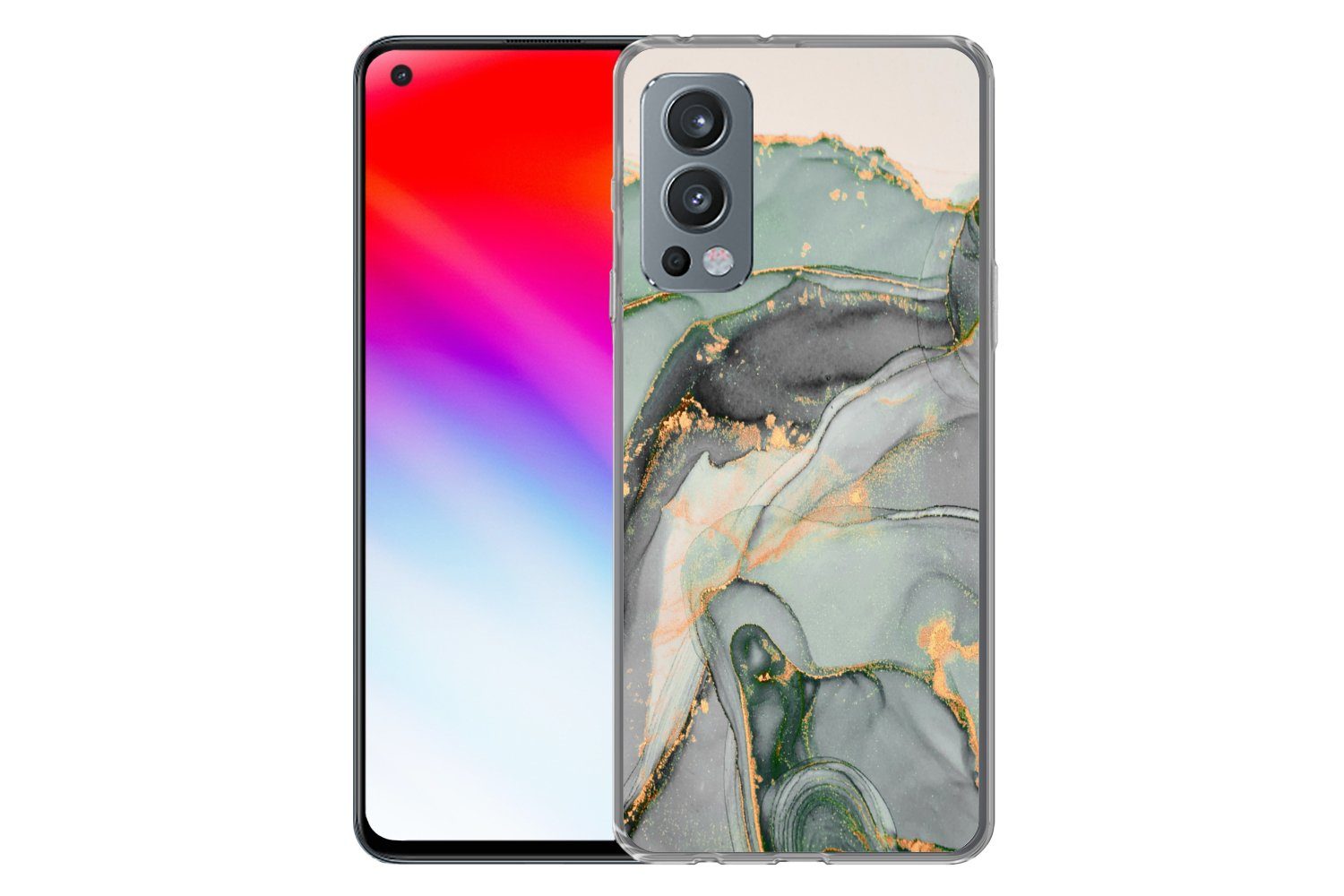 MuchoWow Handyhülle für OnePlus Nord 2 5G Gold - Marmor - Grün - Luxus - Glitzer - Marmoro, Phone Case, Silikon, Schutzhülle Dünn