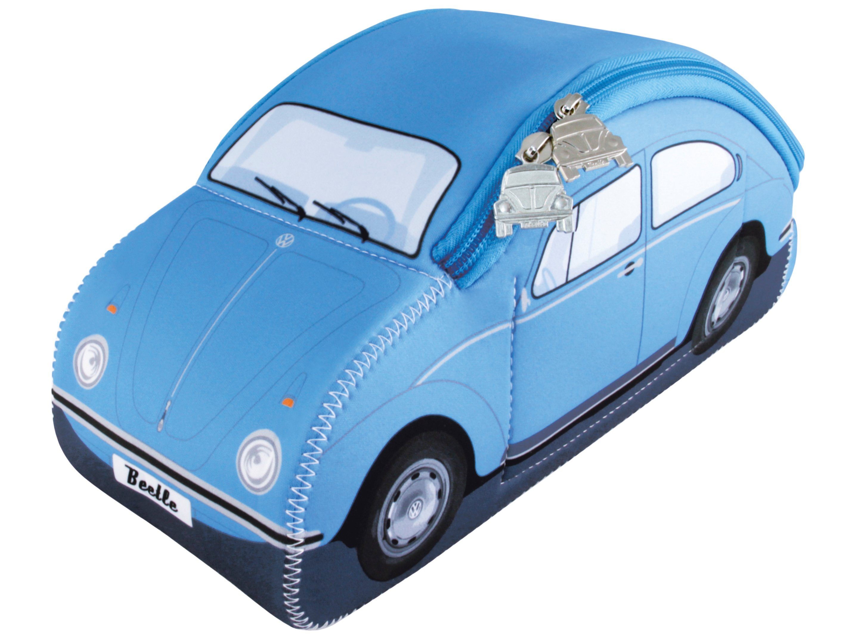 VW Collection by BRISA Kulturbeutel Volkswagen Neopren Kosmetikbeutel im  Käfer/Beetle Design, hellblaue Universaltasche