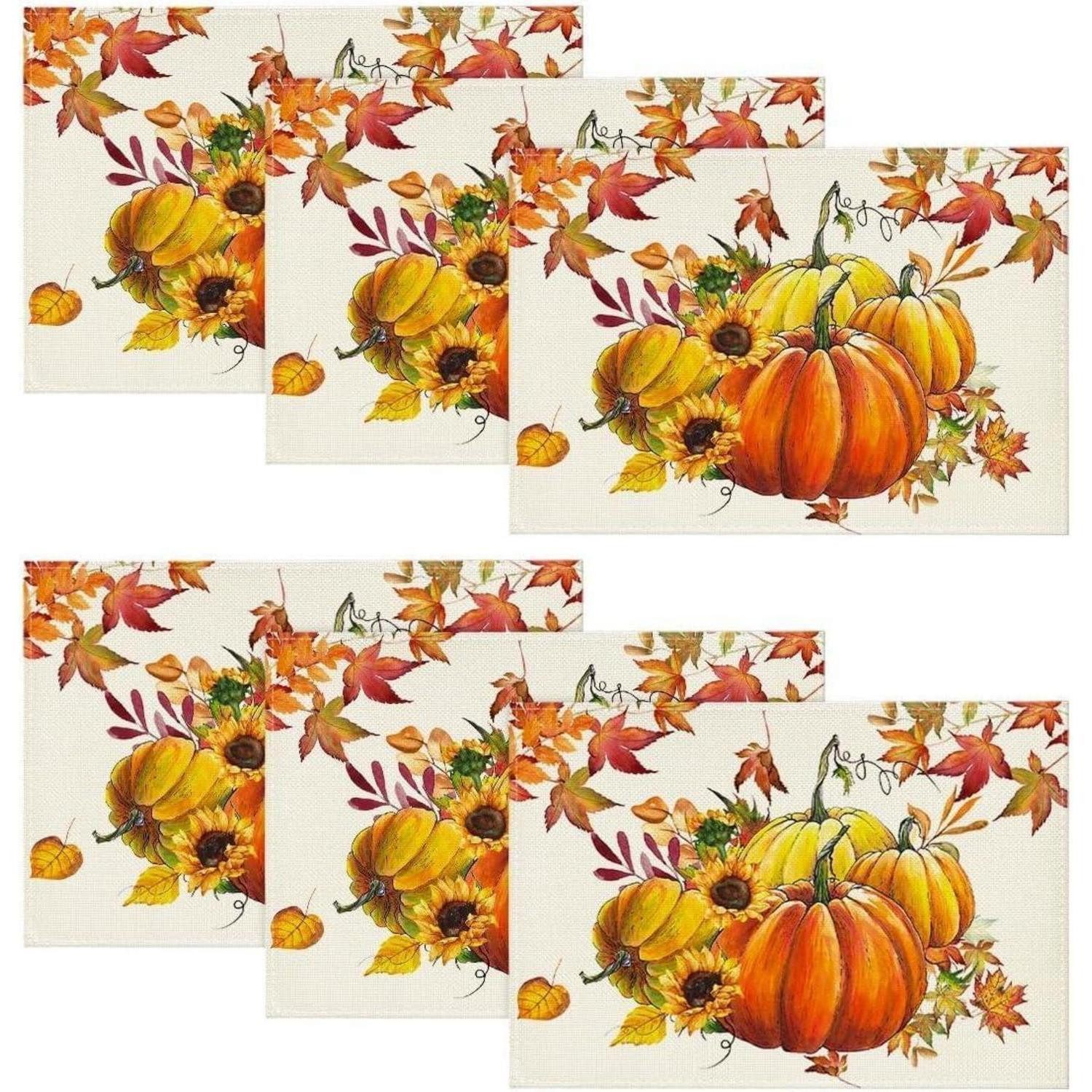 LuxusKollektion Platzset Herbst Platzsets Kürbisse Ahornblätter Sonnenblumen 6er Set 30x45cm