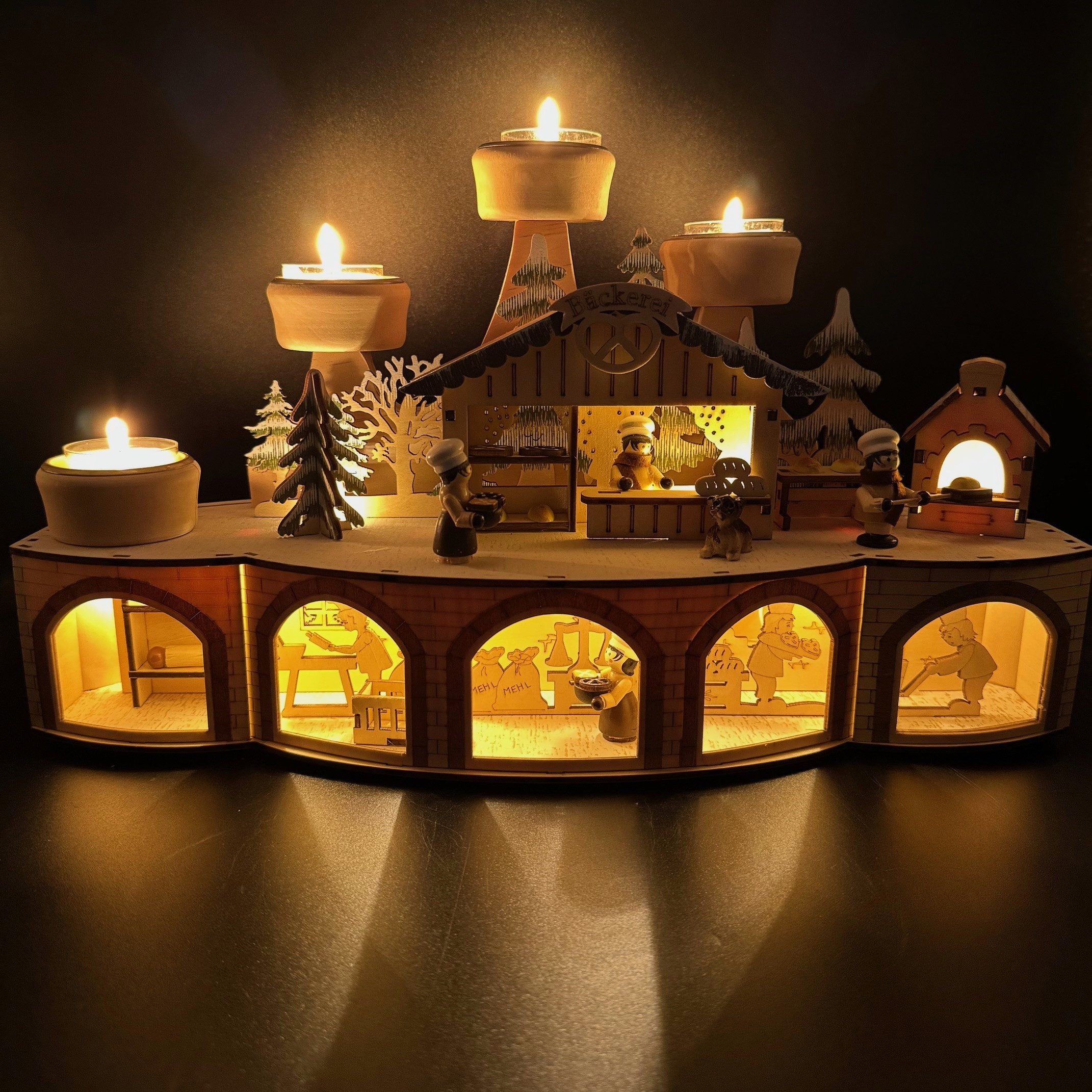 Online-Fuchs Teelichthalter als Adventskranz mit Bäckerei günstig online kaufen