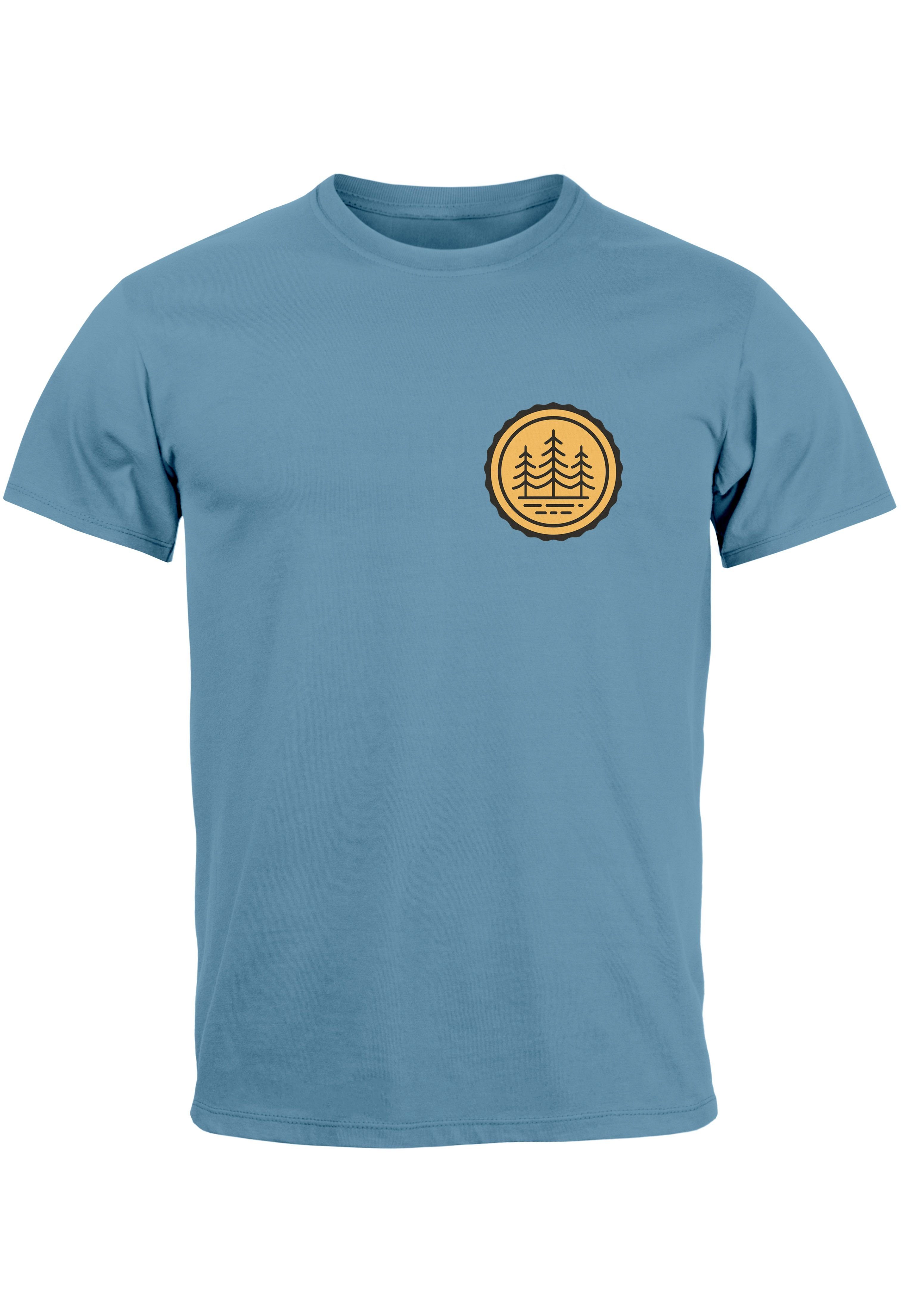 Neverless Print-Shirt Herren T-Shirt Wald Bäume Logo Badge Naturliebhaber Outdoor Fashion St mit Print stone blue