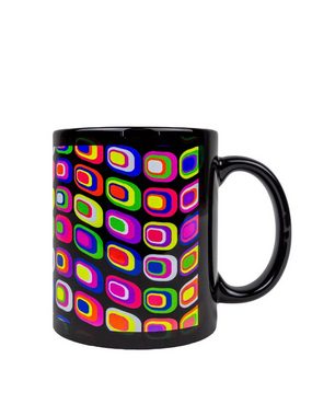 PSYWORK Tasse Fluo Cup Neon Motiv Tasse "Neon Retro", Keramik, UV-aktiv, leuchtet unter Schwarzlicht