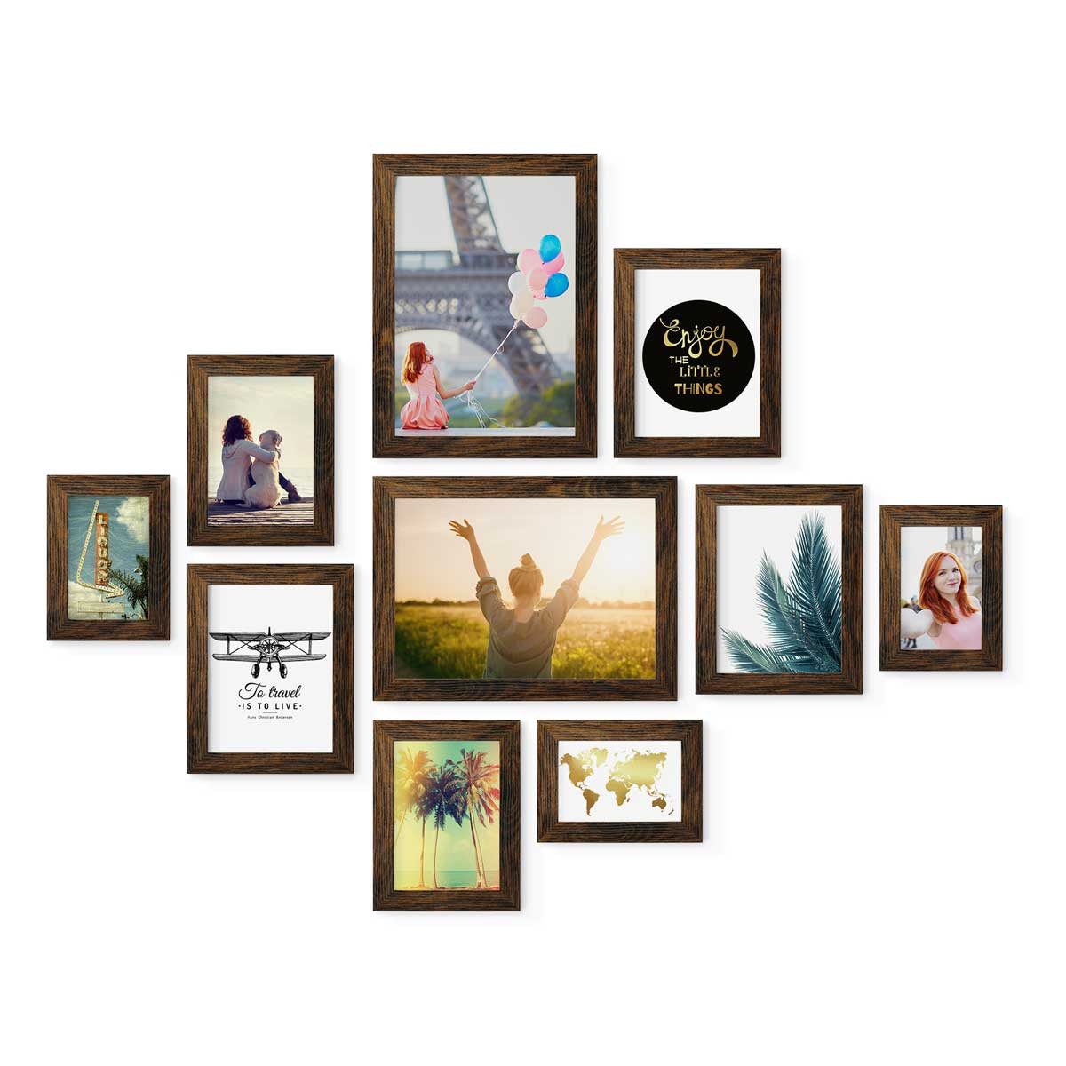 PHOTOLINI Bilderrahmen 10er Set breite Rahmen in verschiedenen Formaten für Einzelbilder, für 10 Bilder (10er Set), MDF Holz, Acrylglas & Zubehör, Formate 10x15 bis A4 / 21x30 cm