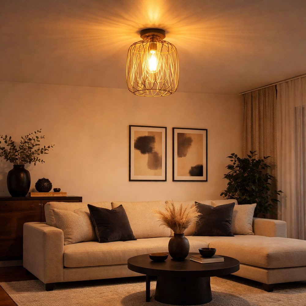 GLOBO LIGHTING Deckenleuchte, Leuchtmittel inklusive, Warmweiß, Deckenlampe Deckenleuchte Geflecht sand Wohnzimmerlampe LED H 24,5 cm