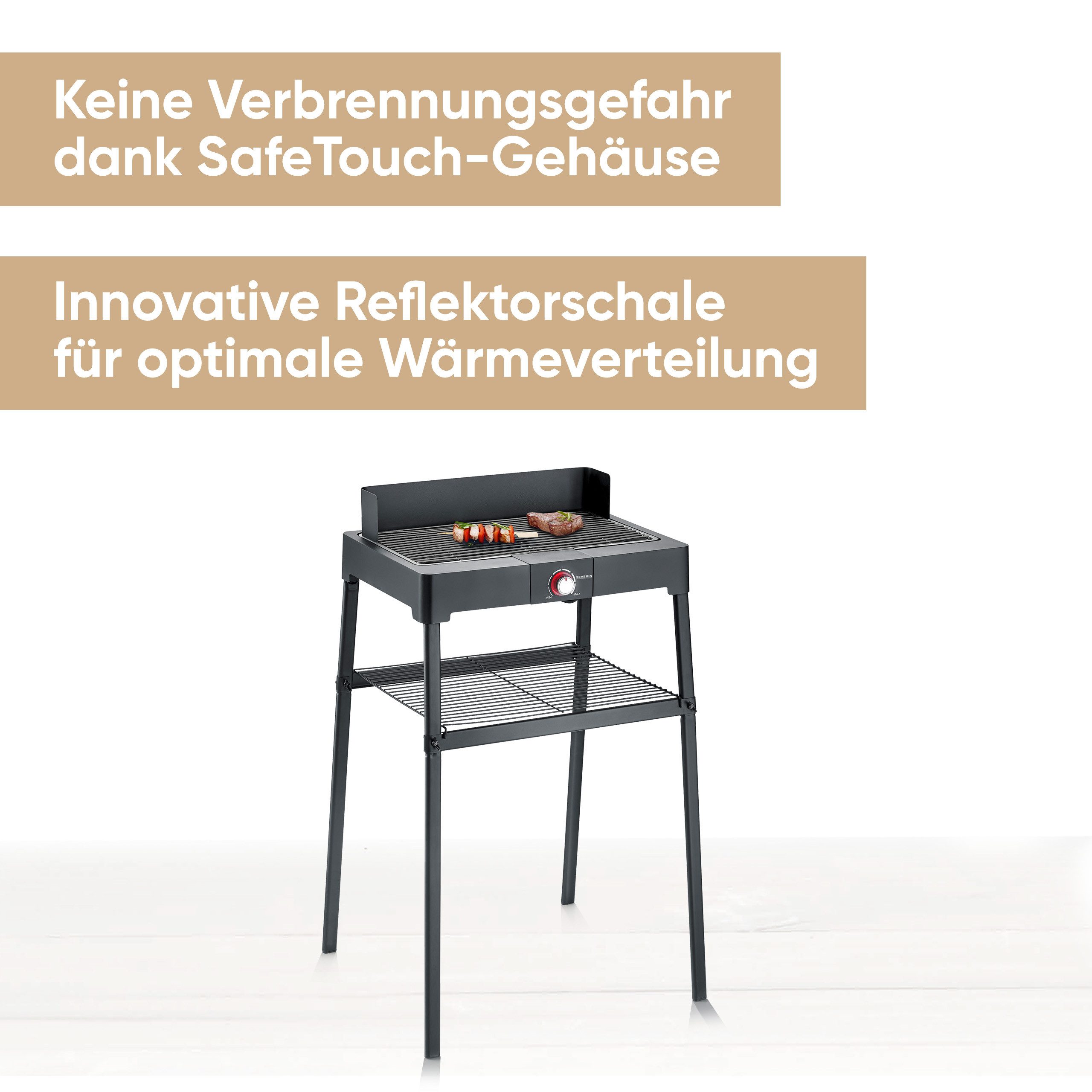 Severin Standgrill PG 8566, 2200 W, Elektrogrill mit Grillrost, als Stand- oder Tischgrill nutzbar