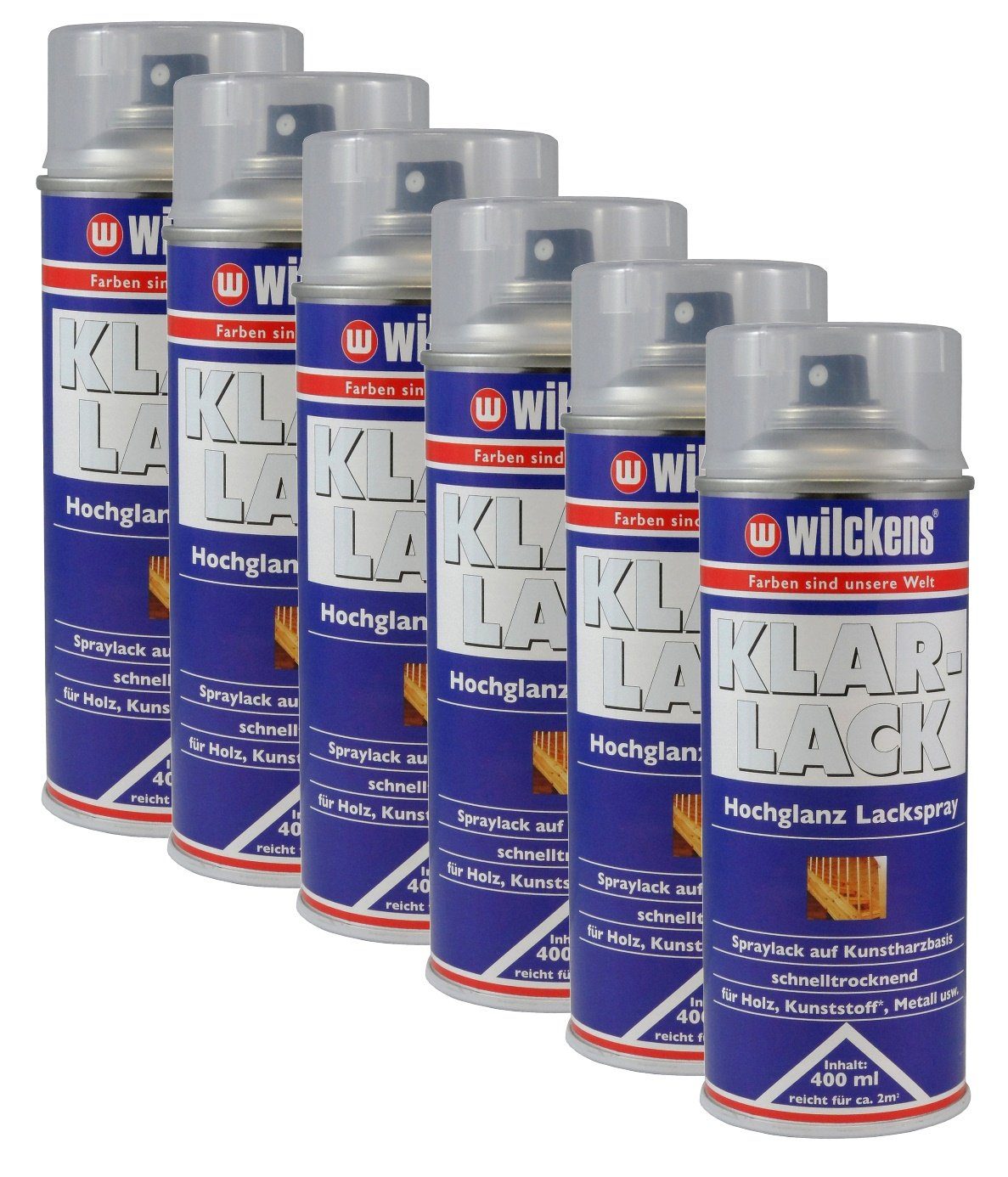 Wilckens Farben Sprühfarbe, 6x Lackspray Klarlack Hochglanz 400ml