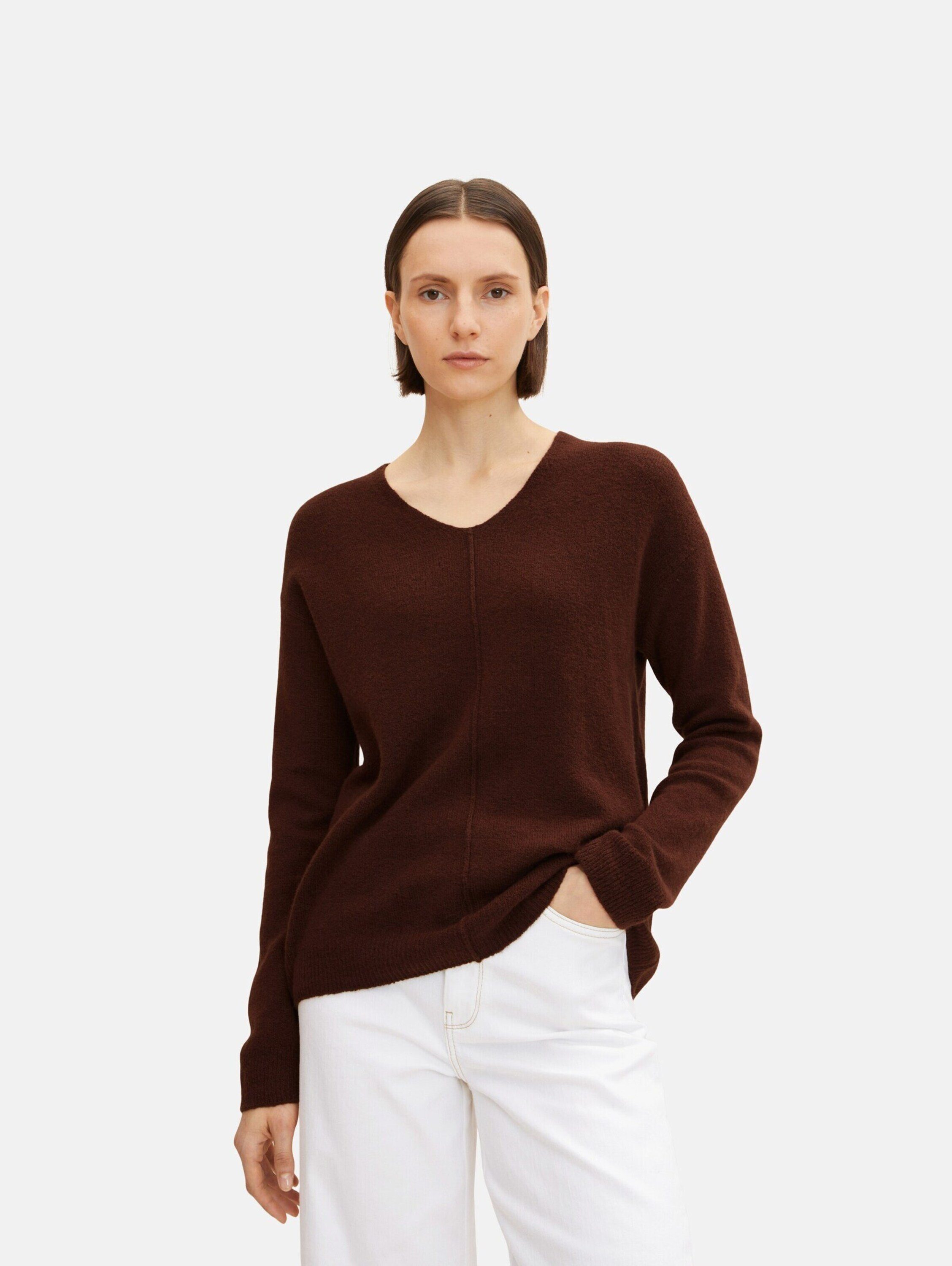 TOM TAILOR Strickpullover (1-tlg) Plain/ohne melange Details grounded brown