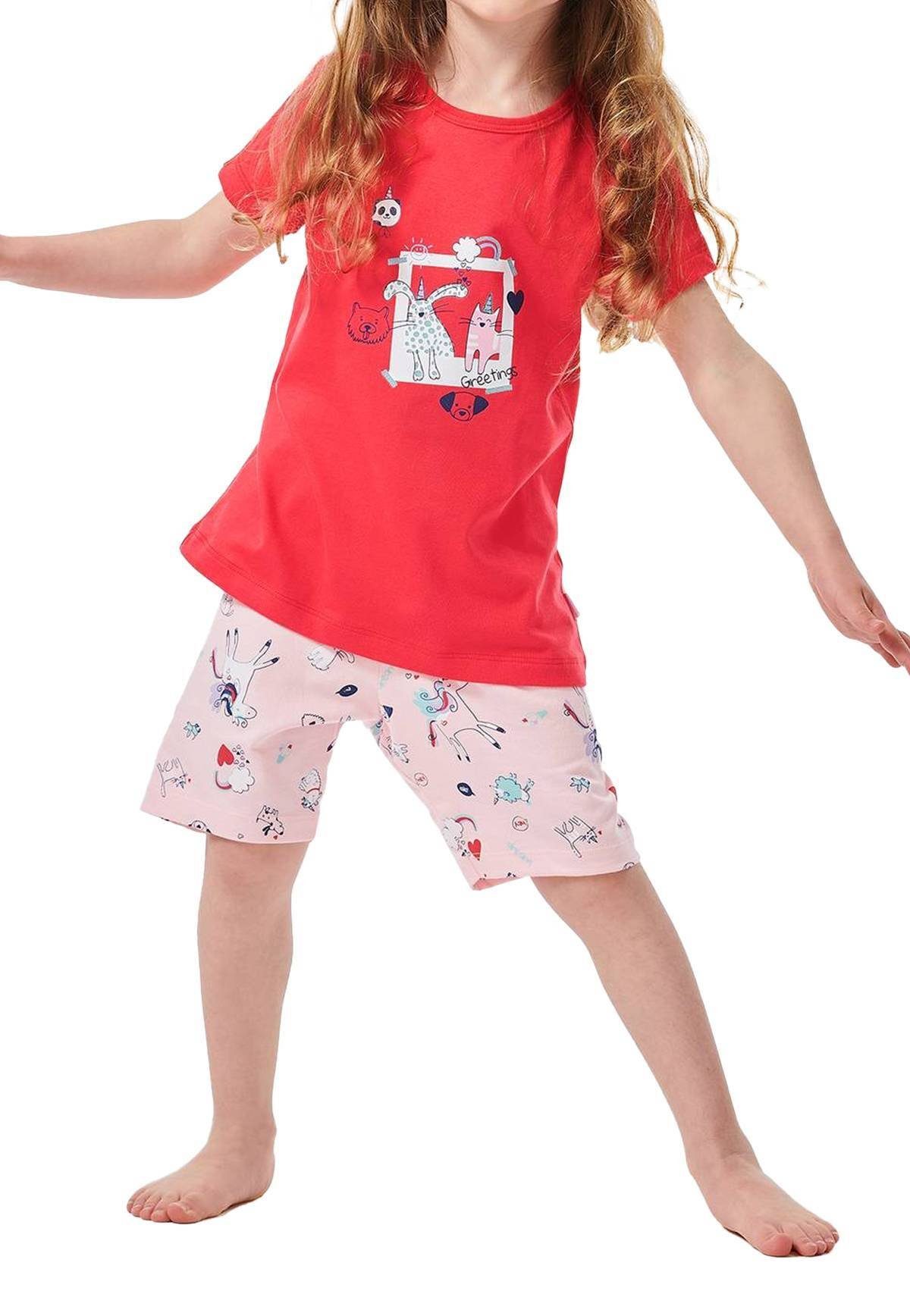 Kinder, - Rot Motiv Mädchen Schlafanzug Pyjama Schiesser kurzarm,