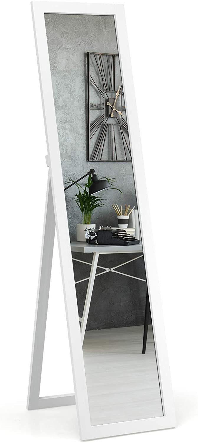 KOMFOTTEU Ganzkörperspiegel 2 in 1 Standspiegel, mit Holzrahmen, 147 x 29 cm Weiß