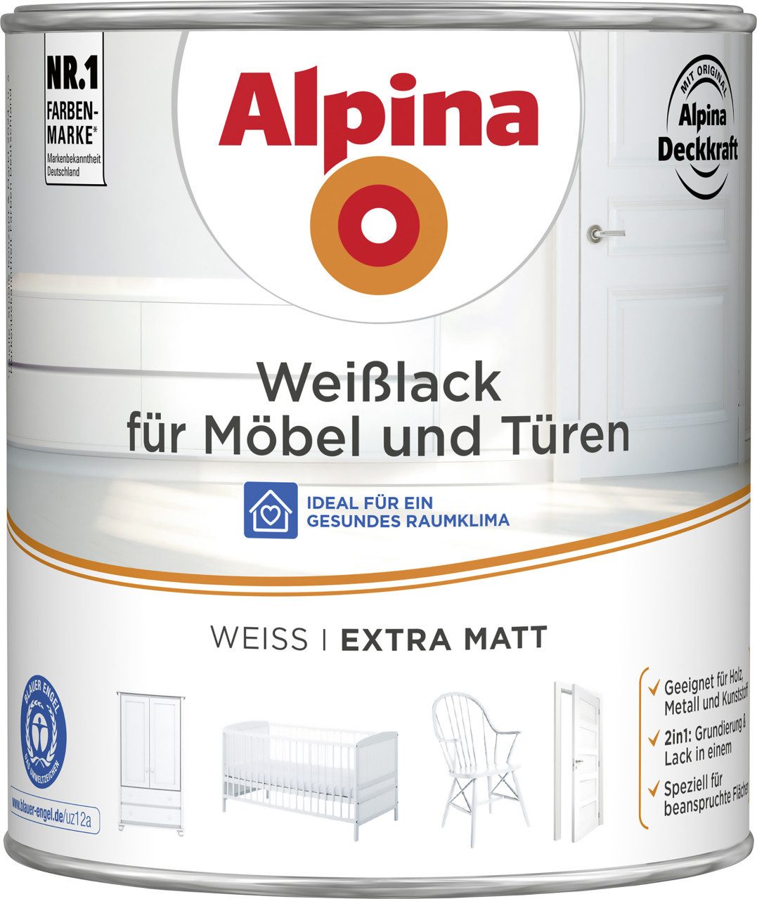 Alpina Weißlack Alpina Weißlack für Möbel & Türen 2 L weiß extra