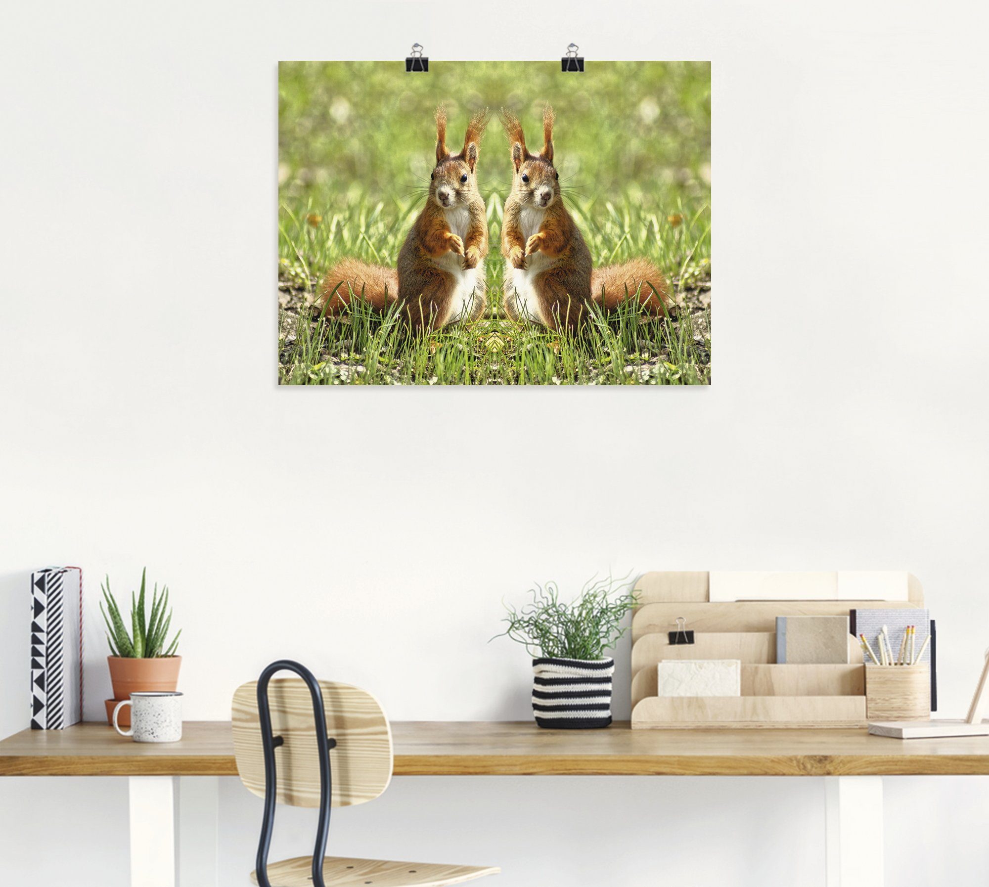 versch. Artland Leinwandbild, St), Wandbild in Alubild, Wandaufkleber Wildtiere Zwillinge, oder Größen Poster Rote als Eichhörnchen (1