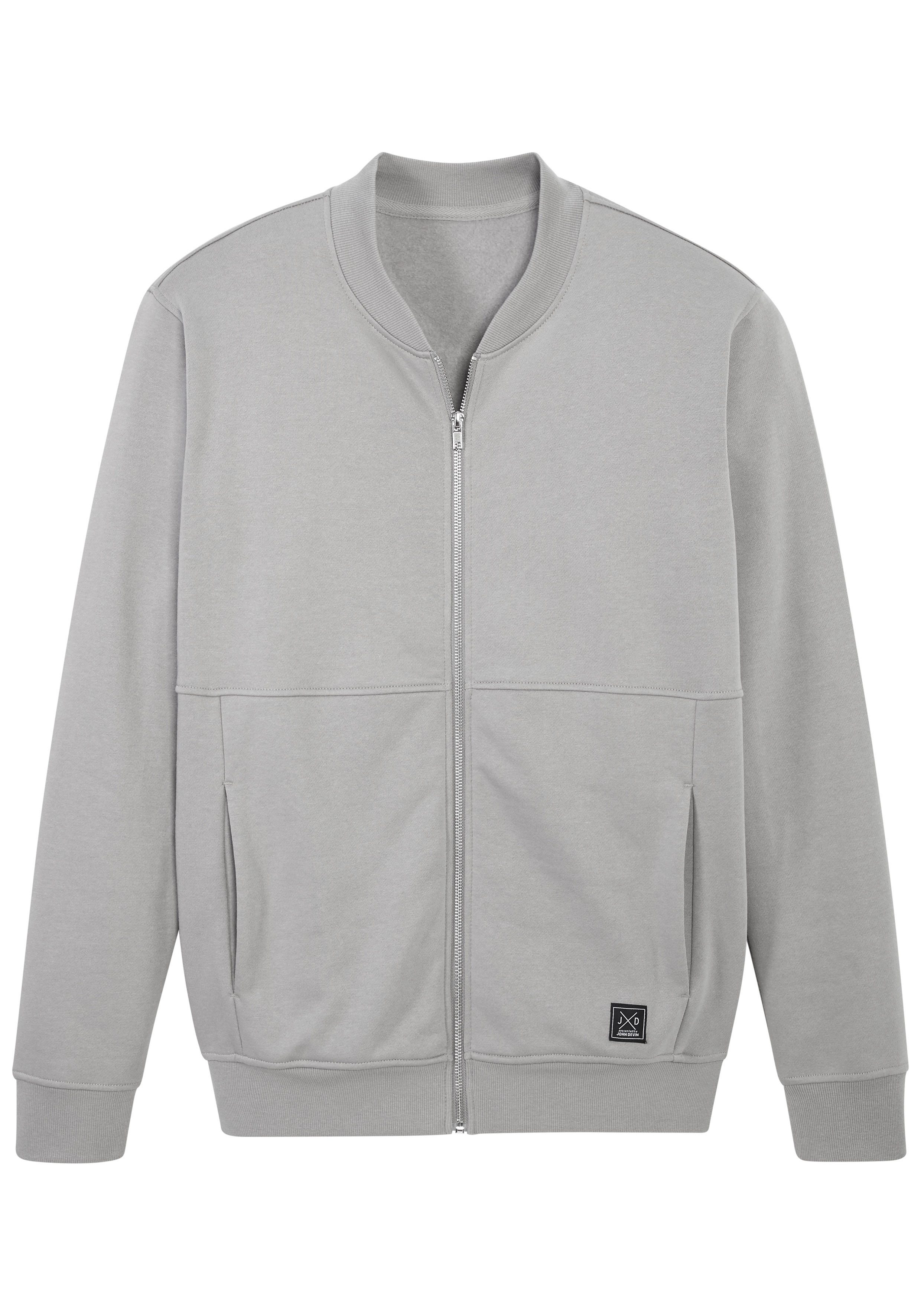 John Devin Sweatjacke mit modischer Teilungsnaht Langarm, Sweatjacke mit Reißverschluss und Rundhals, Baumwollmischung