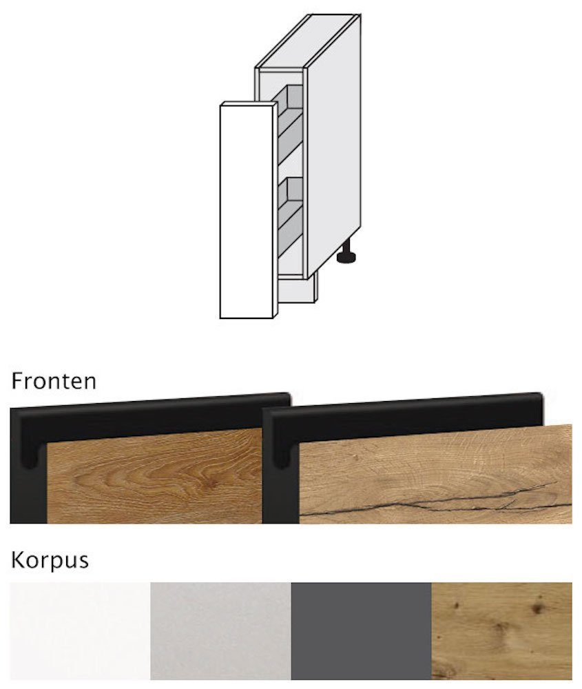 Korbauszug Halifax & Ausführung Unterschrank mit wählbar Korpusfarbe - grifflos Front-, Treviso schwarz Eiche 15cm Feldmann-Wohnen